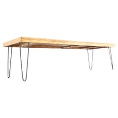 Large Rectangular Vintage Solid Birch Top with Hairpin Leg Coffee Table
