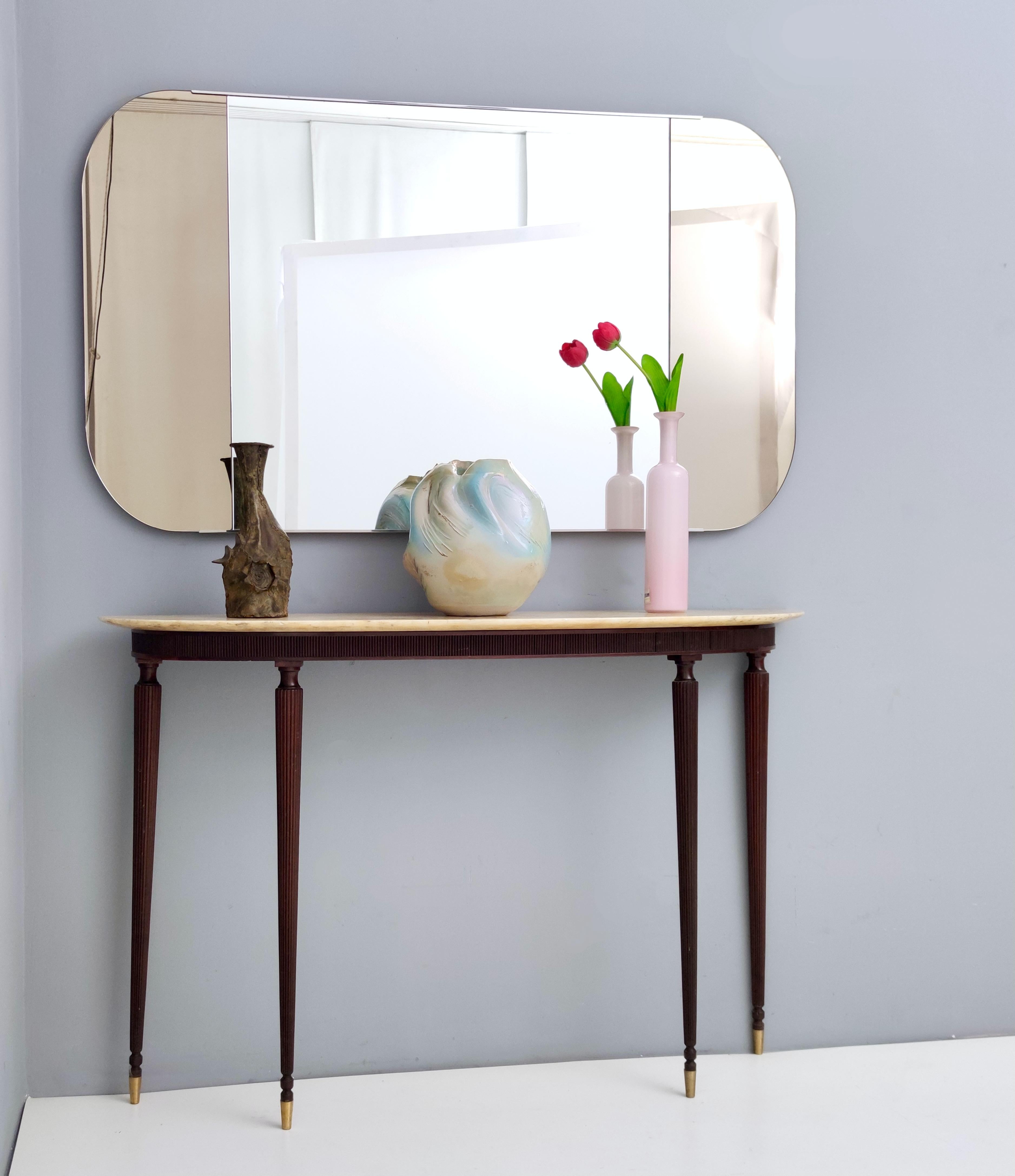Mid-Century Modern Large Postmodern Rectangular Wall Mirror with Two Lateral Bronze Stripes, Italy