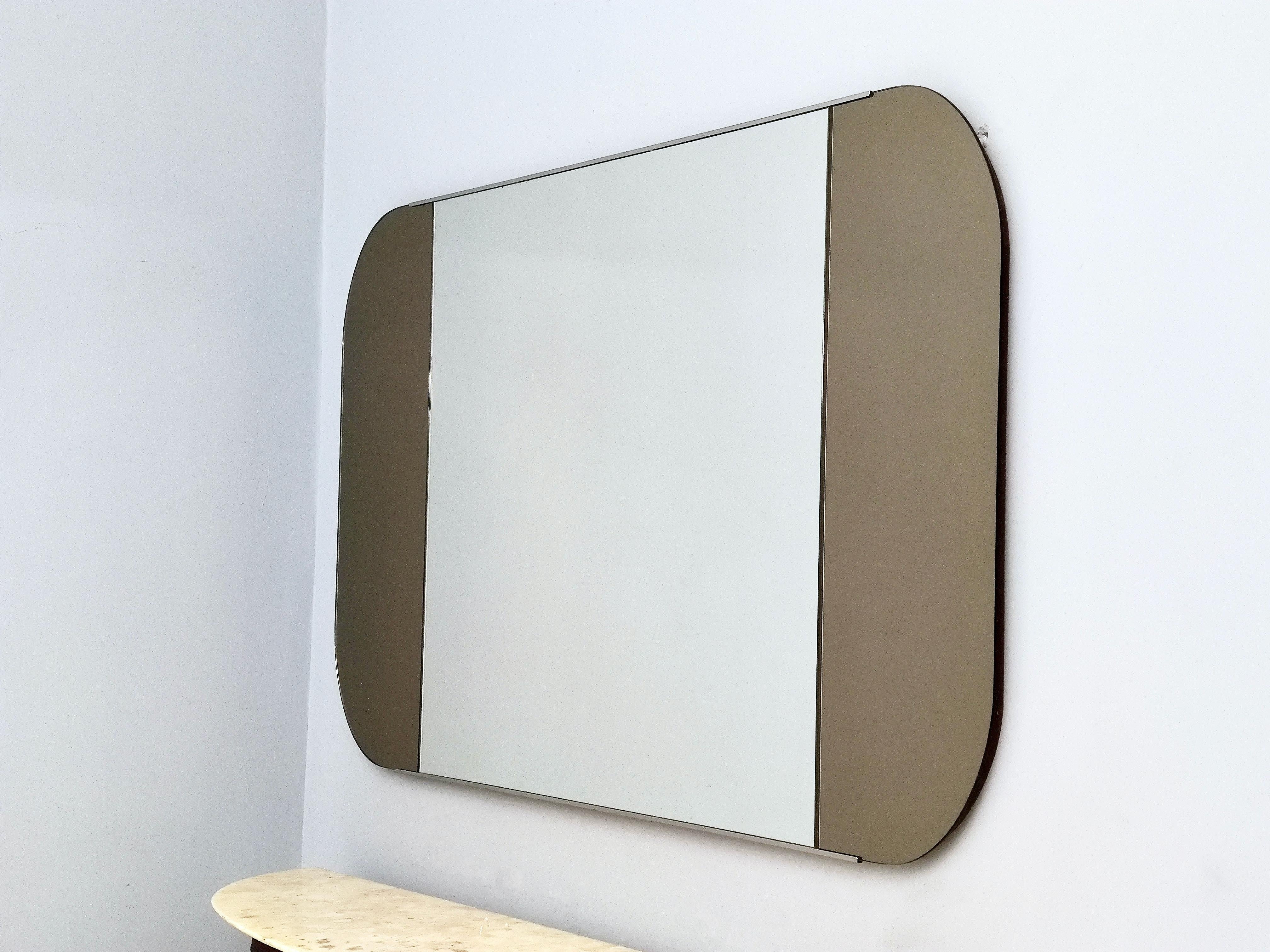 Italian Large Postmodern Rectangular Wall Mirror with Two Lateral Bronze Stripes, Italy