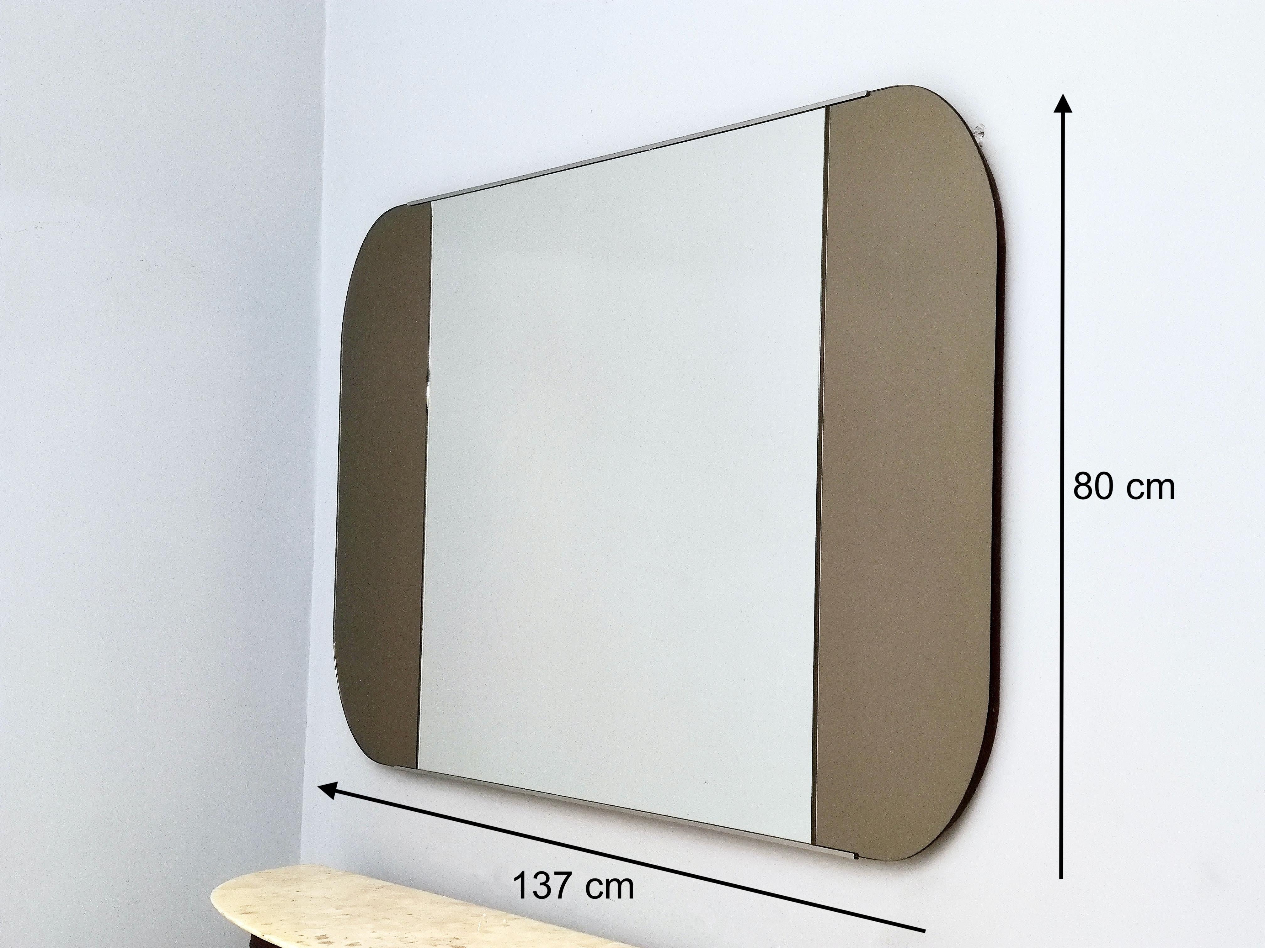 Large Postmodern Rectangular Wall Mirror with Two Lateral Bronze Stripes, Italy 1