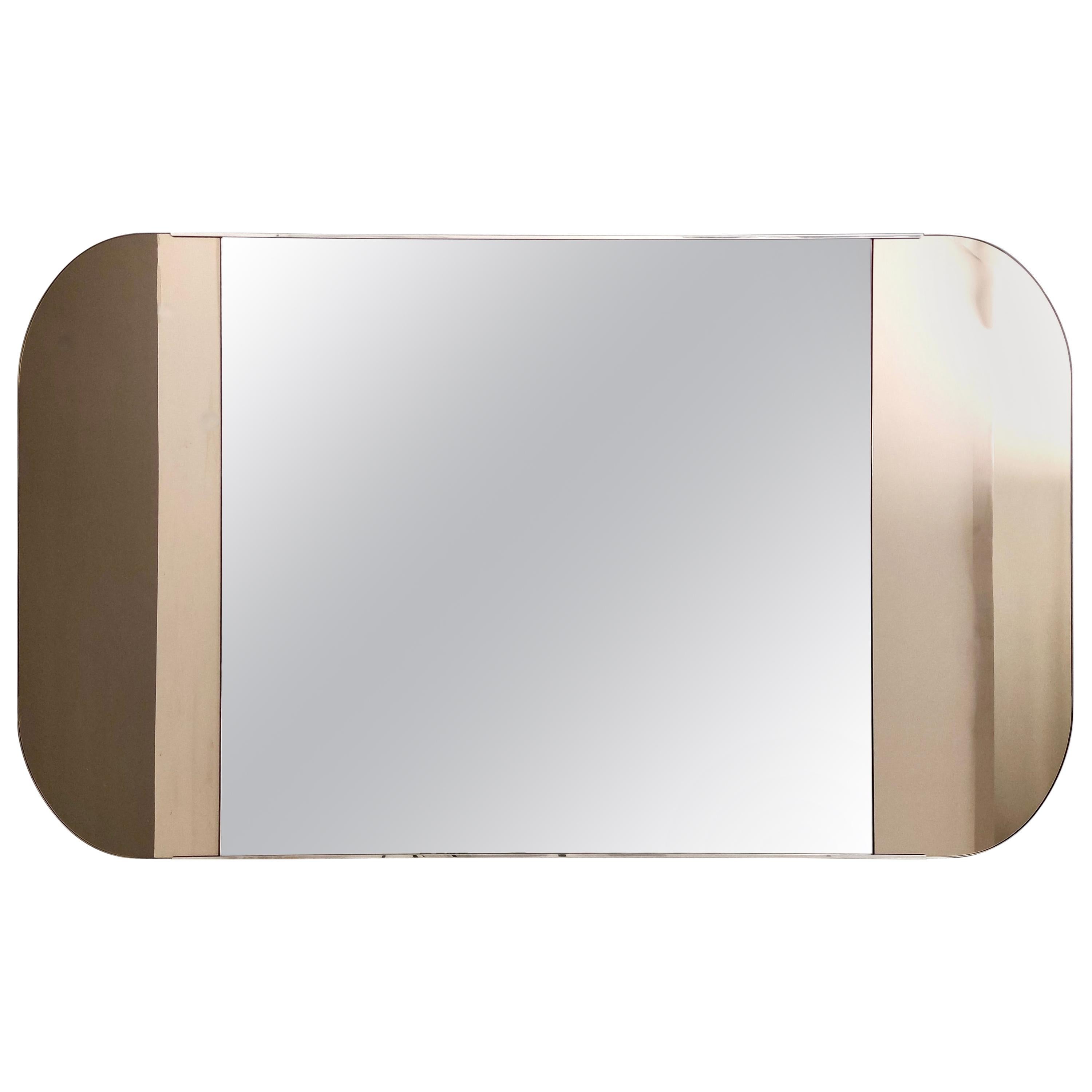 Large Rectangular Wall Mirror with Two Lateral Bronze Stripes, Italy, 1970s