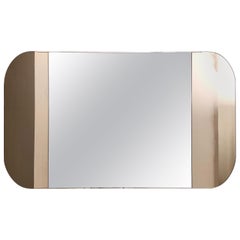 Large Rectangular Wall Mirror with Two Lateral Bronze Stripes, Italy, 1970s