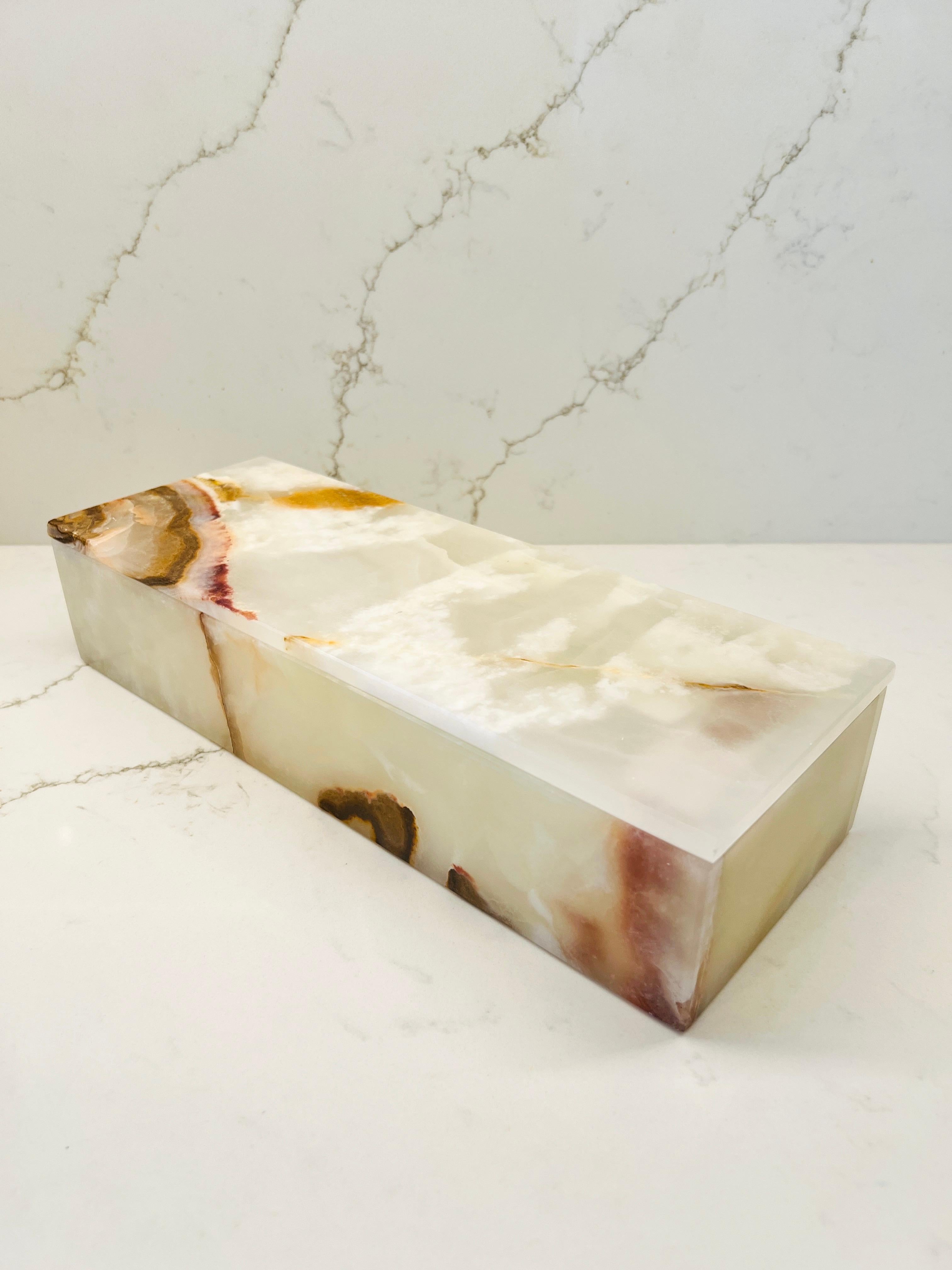 Organic Modern Large Rectangular White Onyx Box