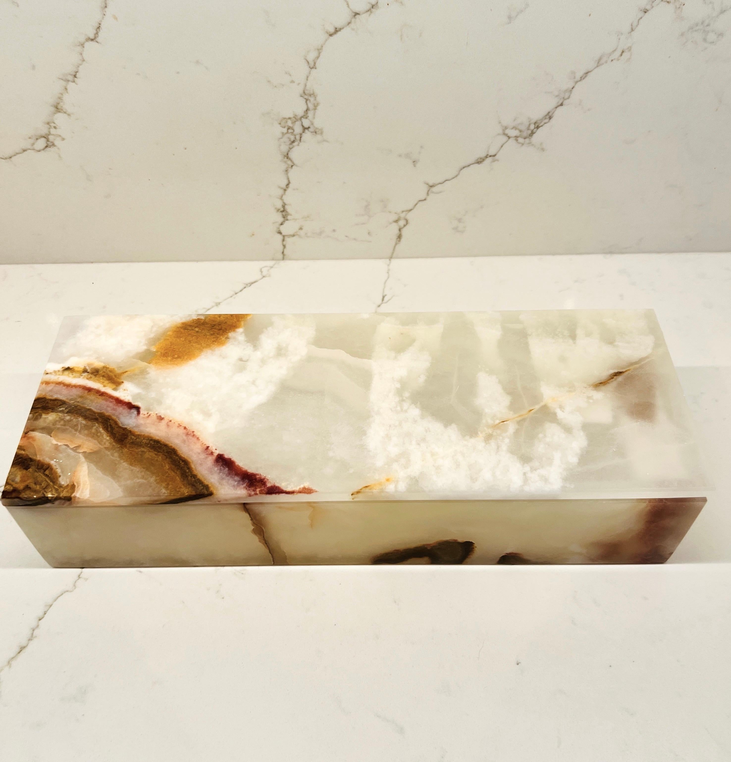 Hand-Carved Large Rectangular White Onyx Box