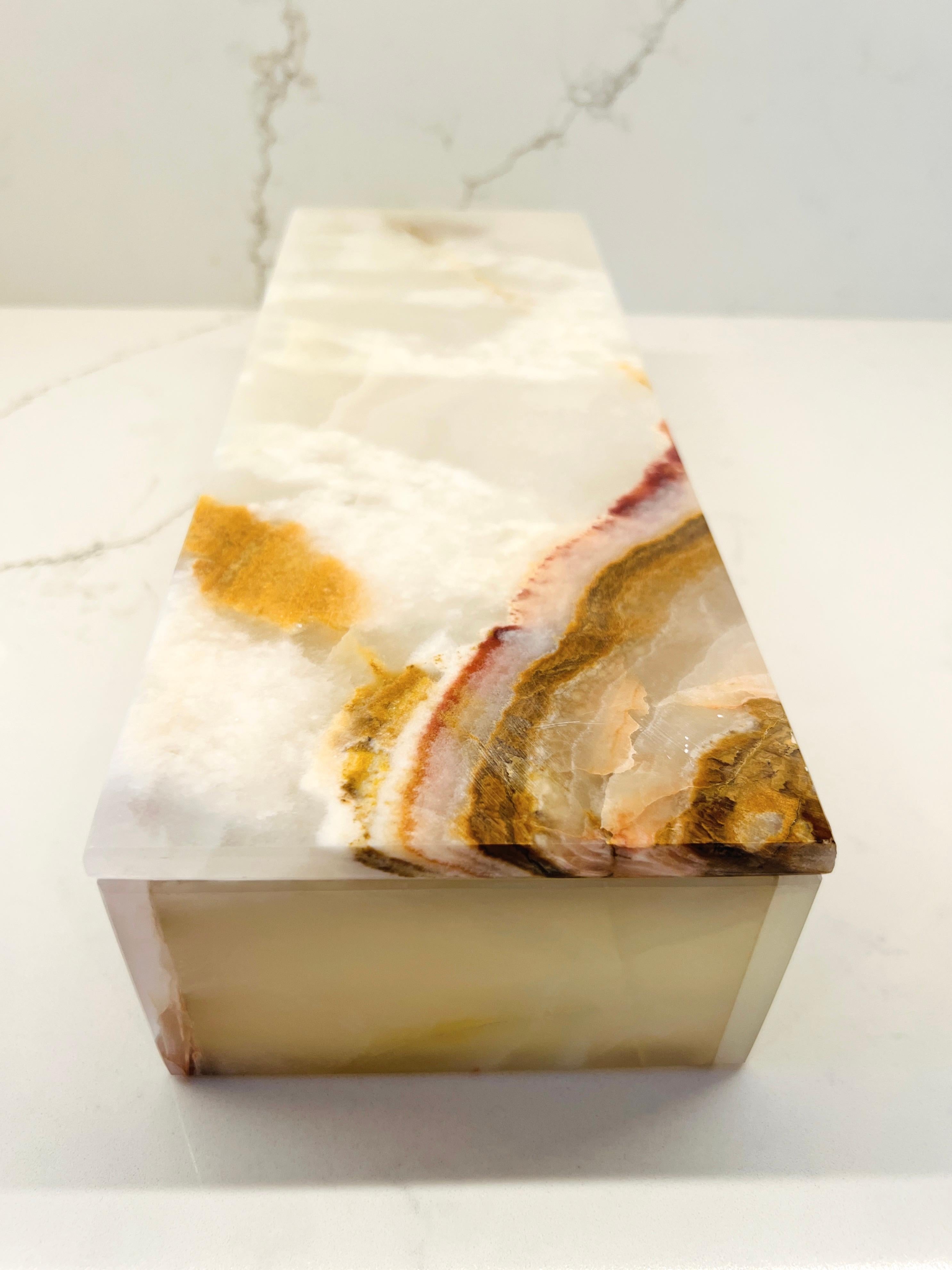 Contemporary Large Rectangular White Onyx Box