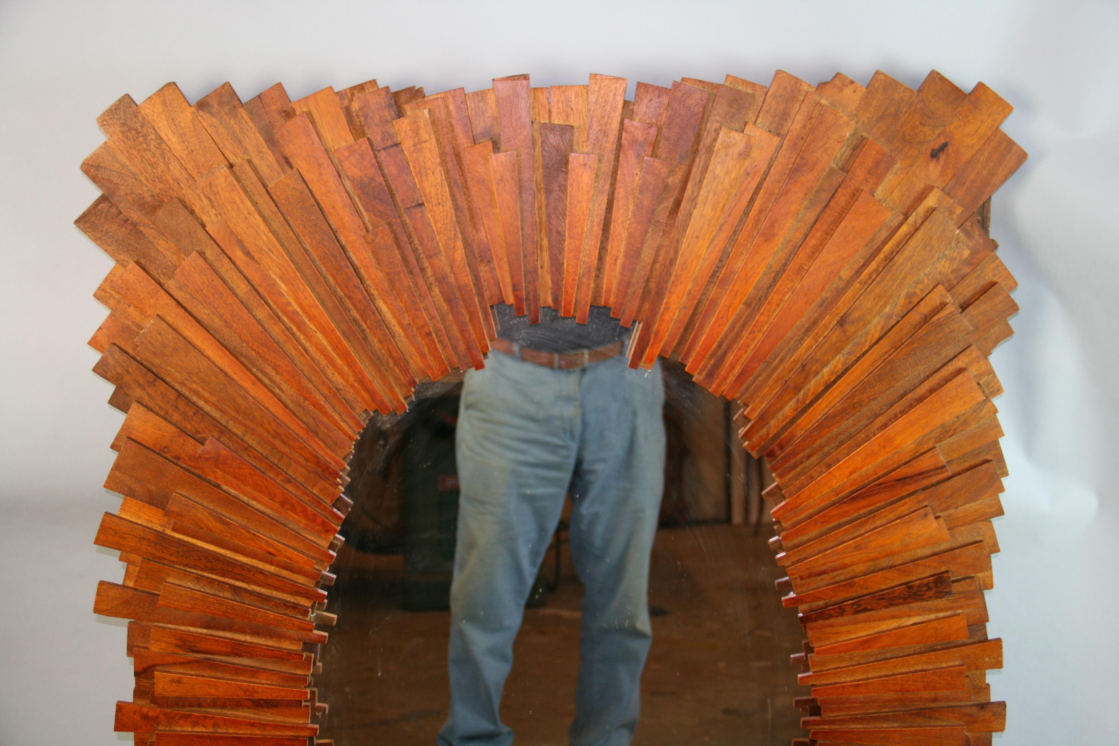 Large Rectangular Wood Sunburst Mirror For Sale 5