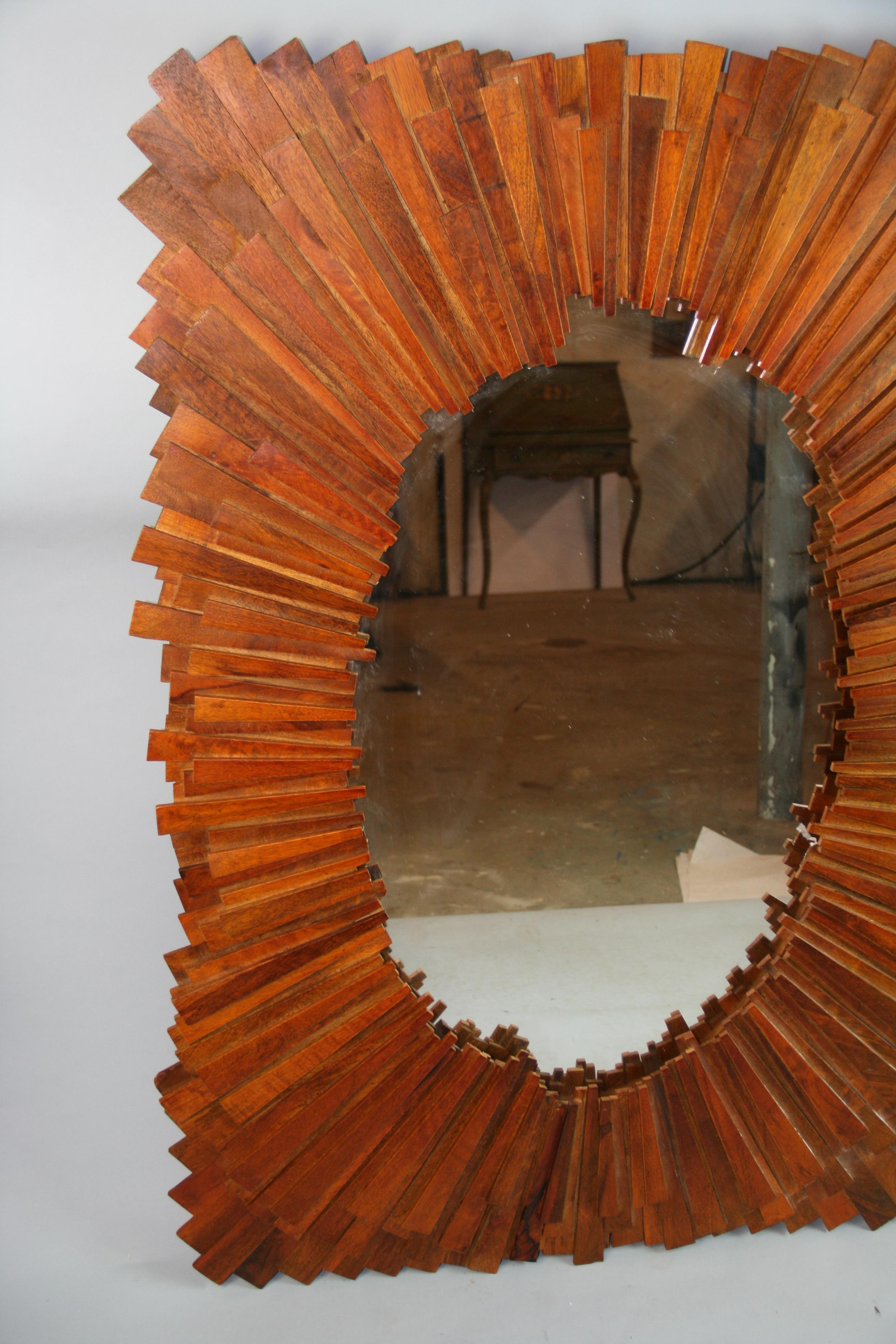 Large Rectangular Wood Sunburst Mirror In Good Condition For Sale In Douglas Manor, NY
