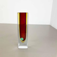 large red 21cm Murano Glass Sommerso Cube Vase Flavio Poli Attr., Italy, 1970