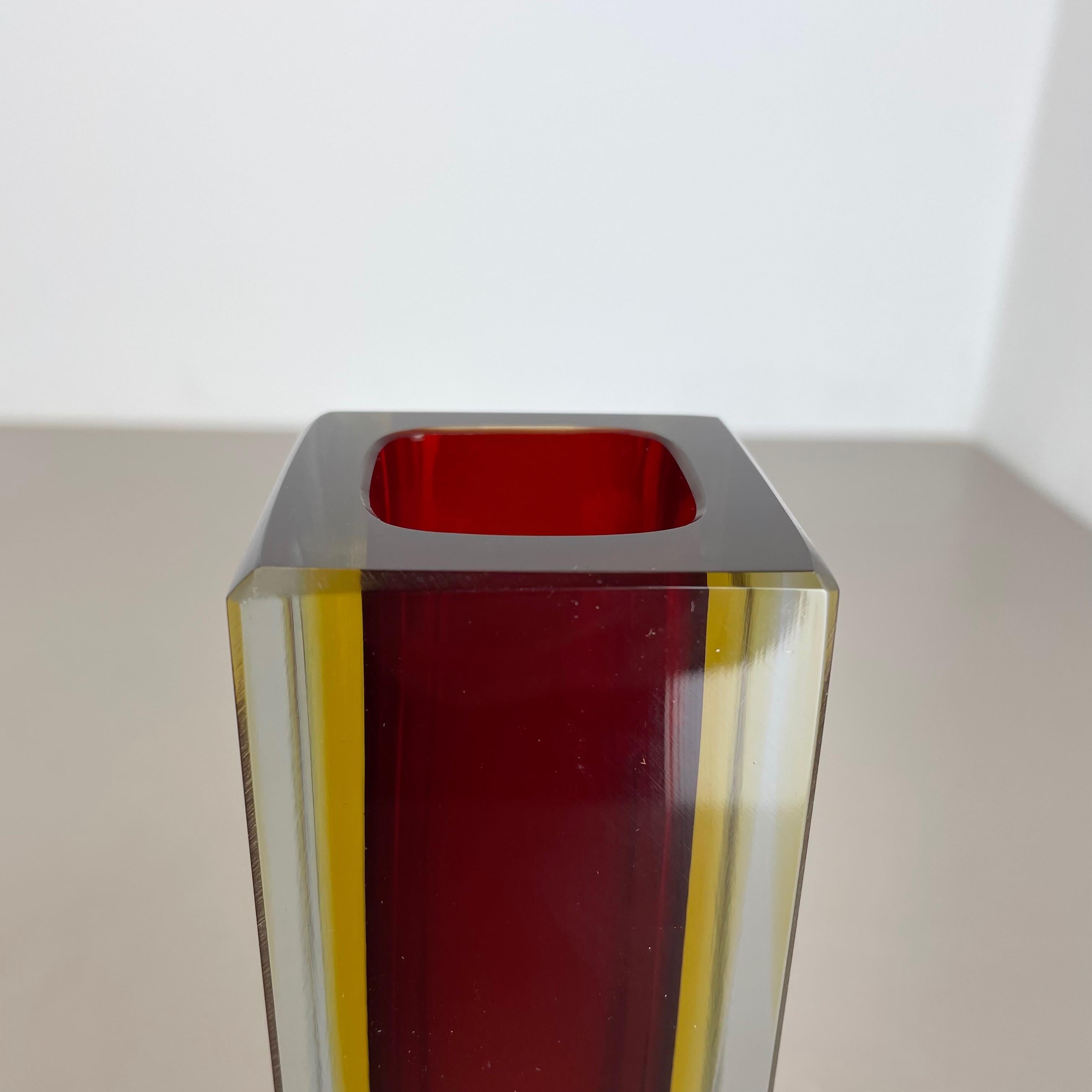 large red 21cm Murano Glass Sommerso Cube Vase Flavio Poli Attr., Italy, 1970 For Sale 2