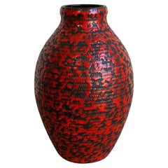 Large Red and Black Ceramic Floor Vase Mid-Century Modern