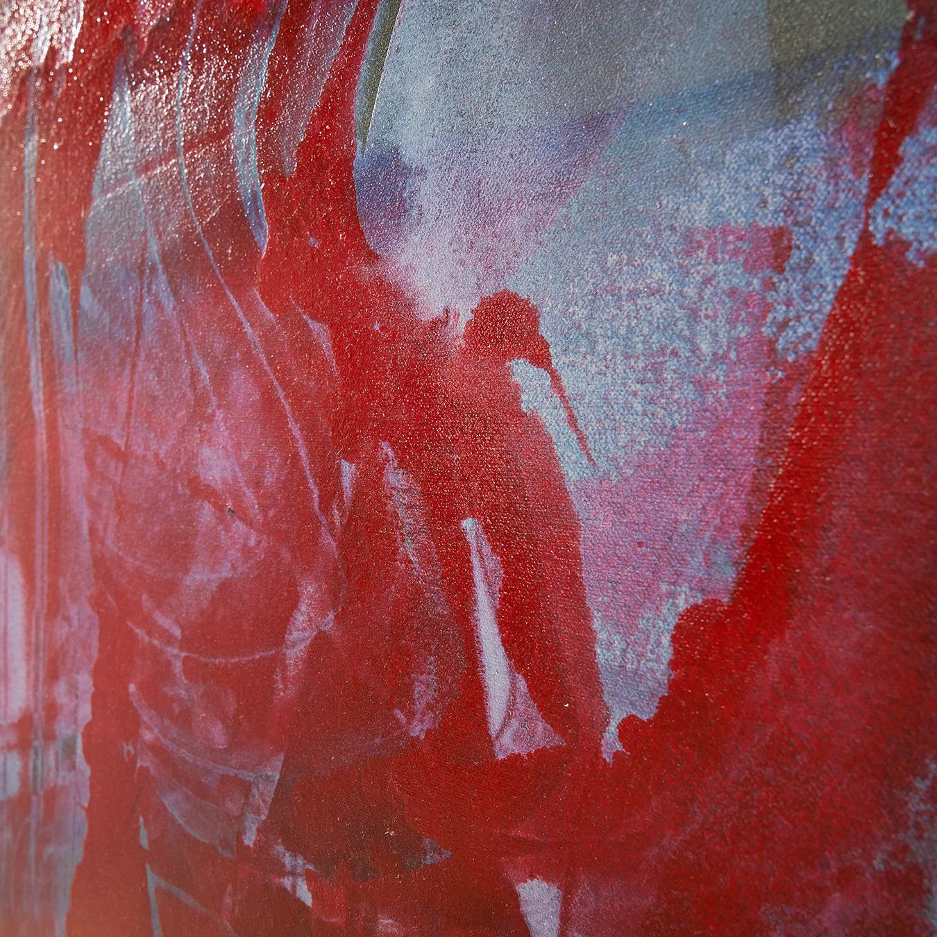 Großes rot-blaues abstraktes Gemälde „Temporary Ephedrine“ von John Link (21. Jahrhundert und zeitgenössisch) im Angebot
