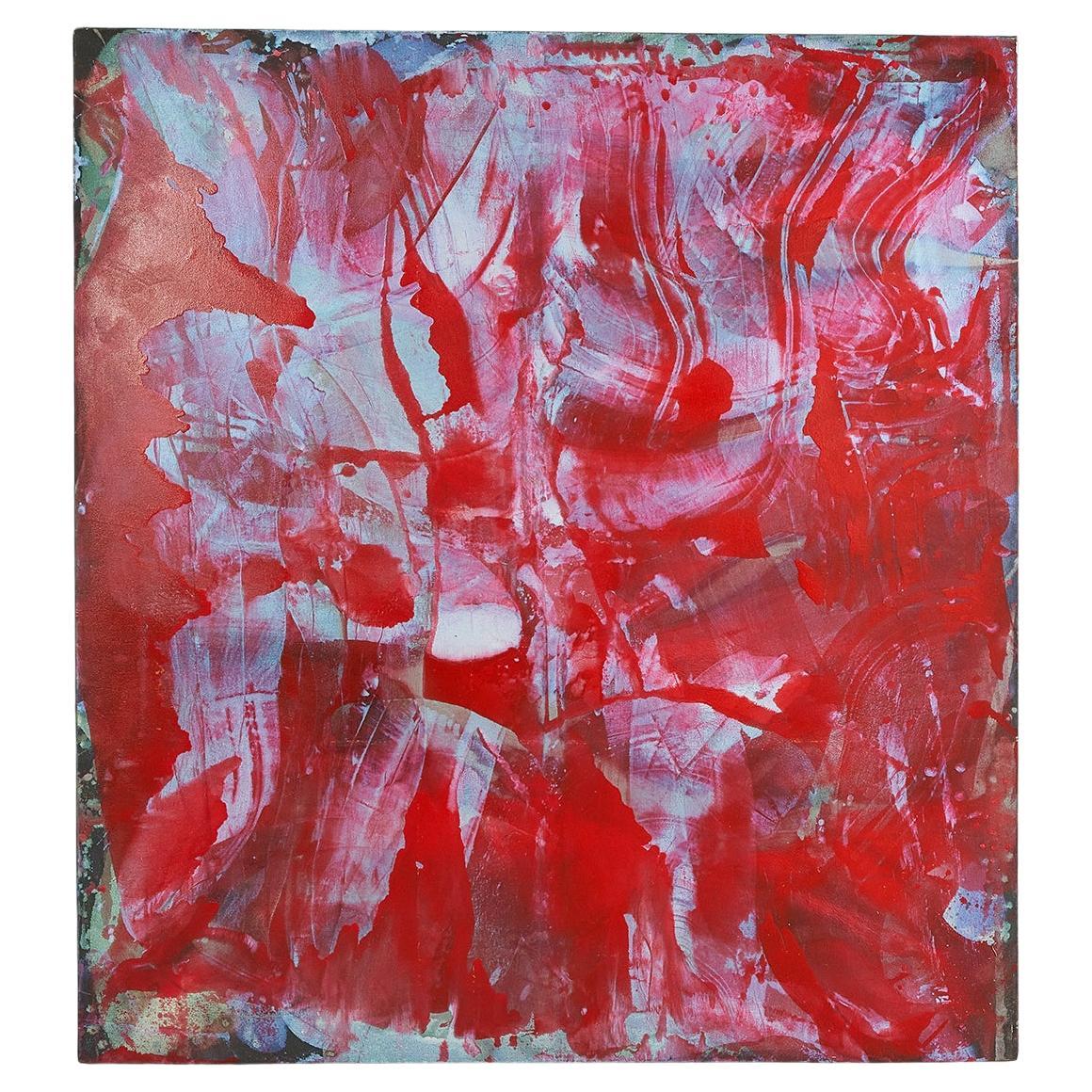 Large Red and Blue Abstract Painting "Temporary Ephedrine" by John Link For Sale