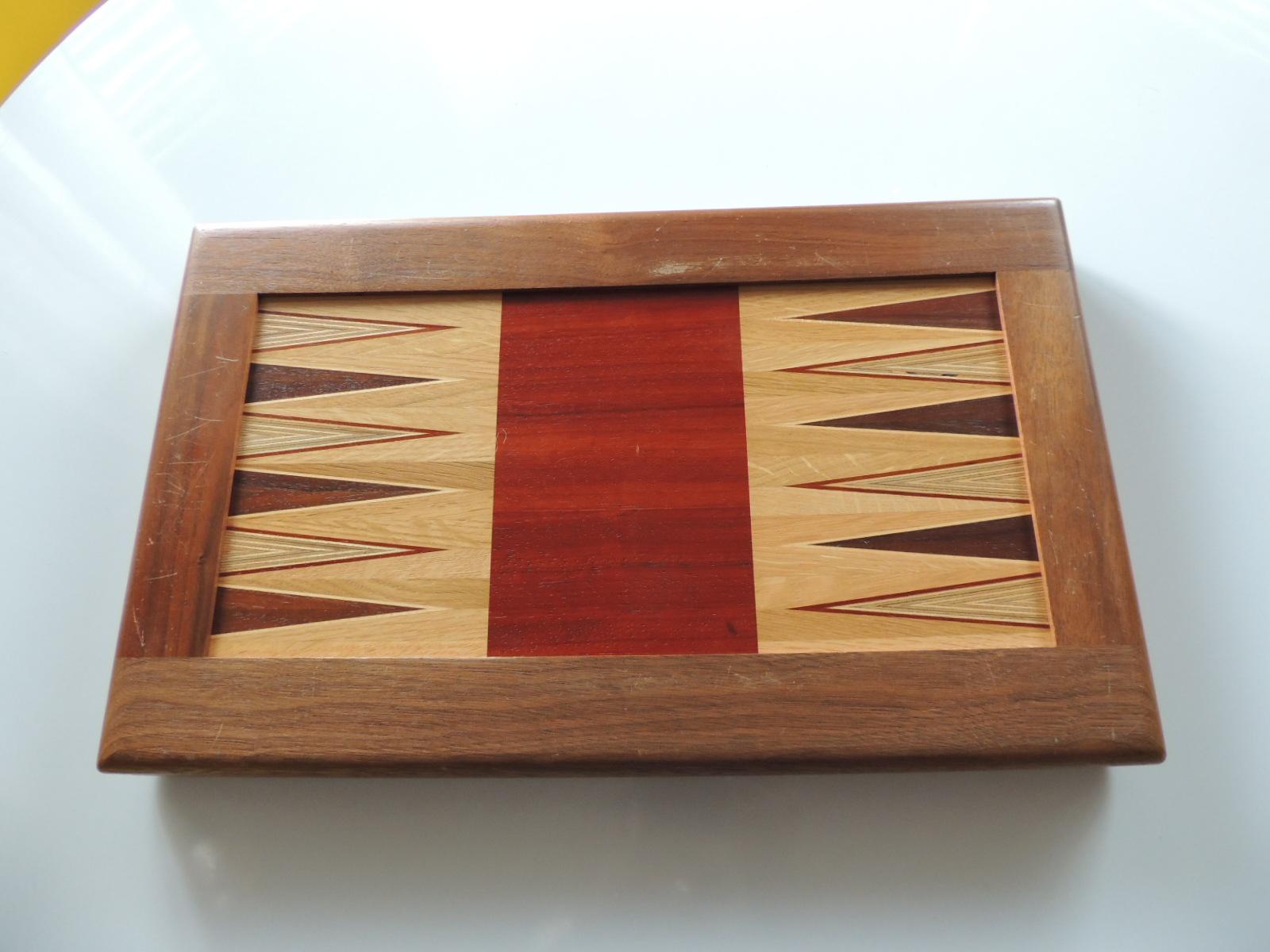 American Craftsman Large Red and Brown Vintage Style Wood Inlaid Backgammon Game Board