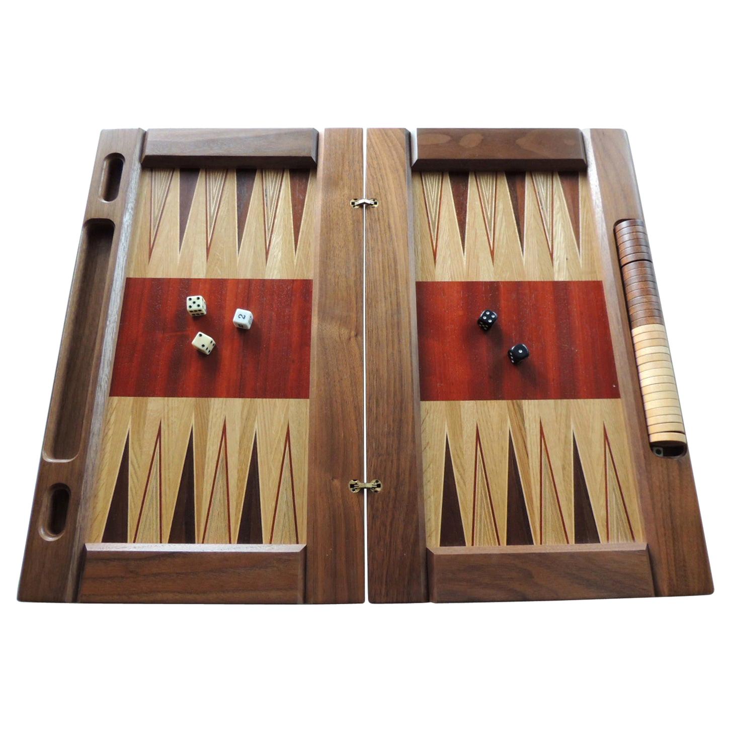 Large Red and Brown Vintage Style Wood Inlaid Backgammon Game Board