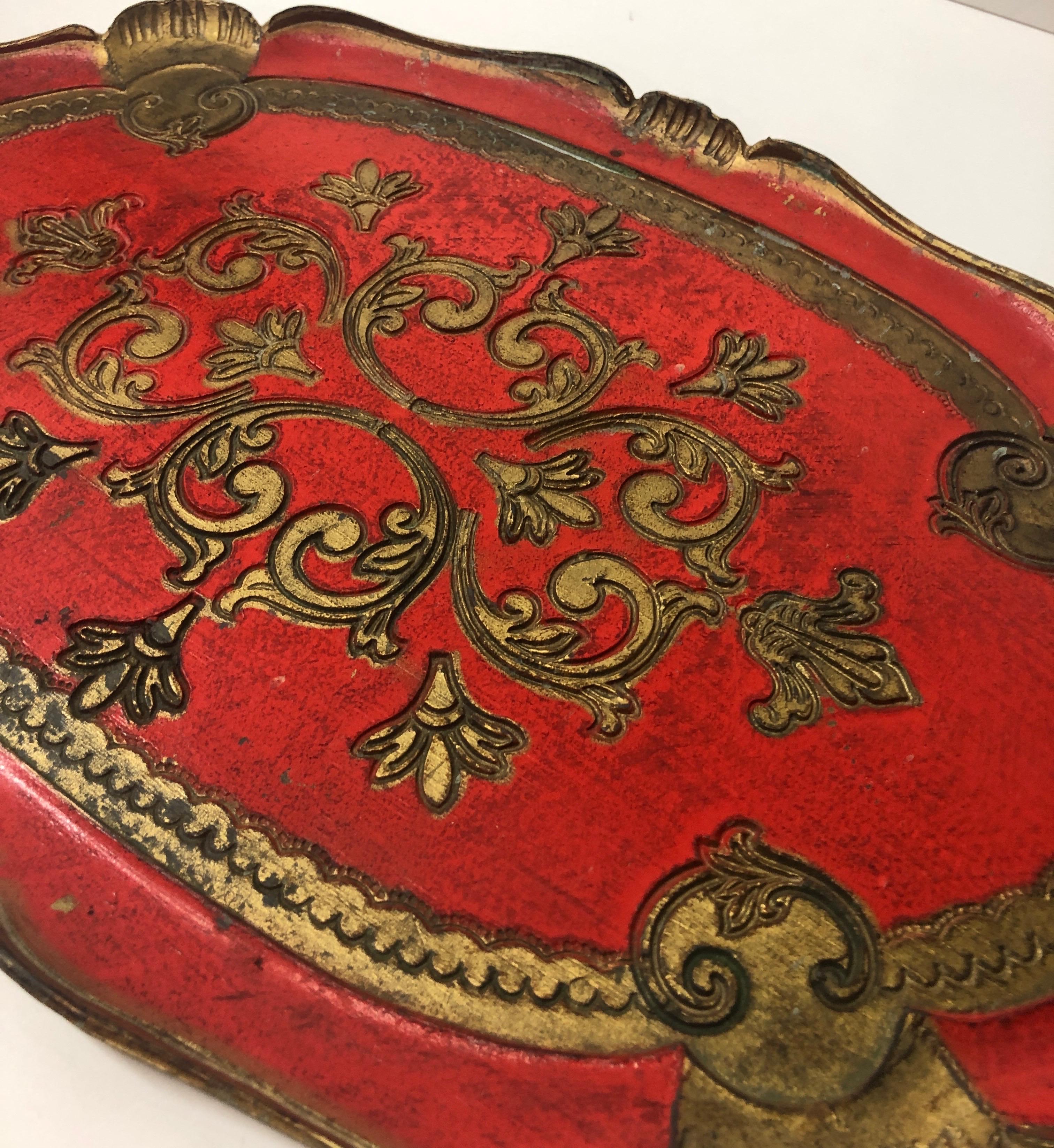 Regency Large Red and Gold Florentine Serving Tray