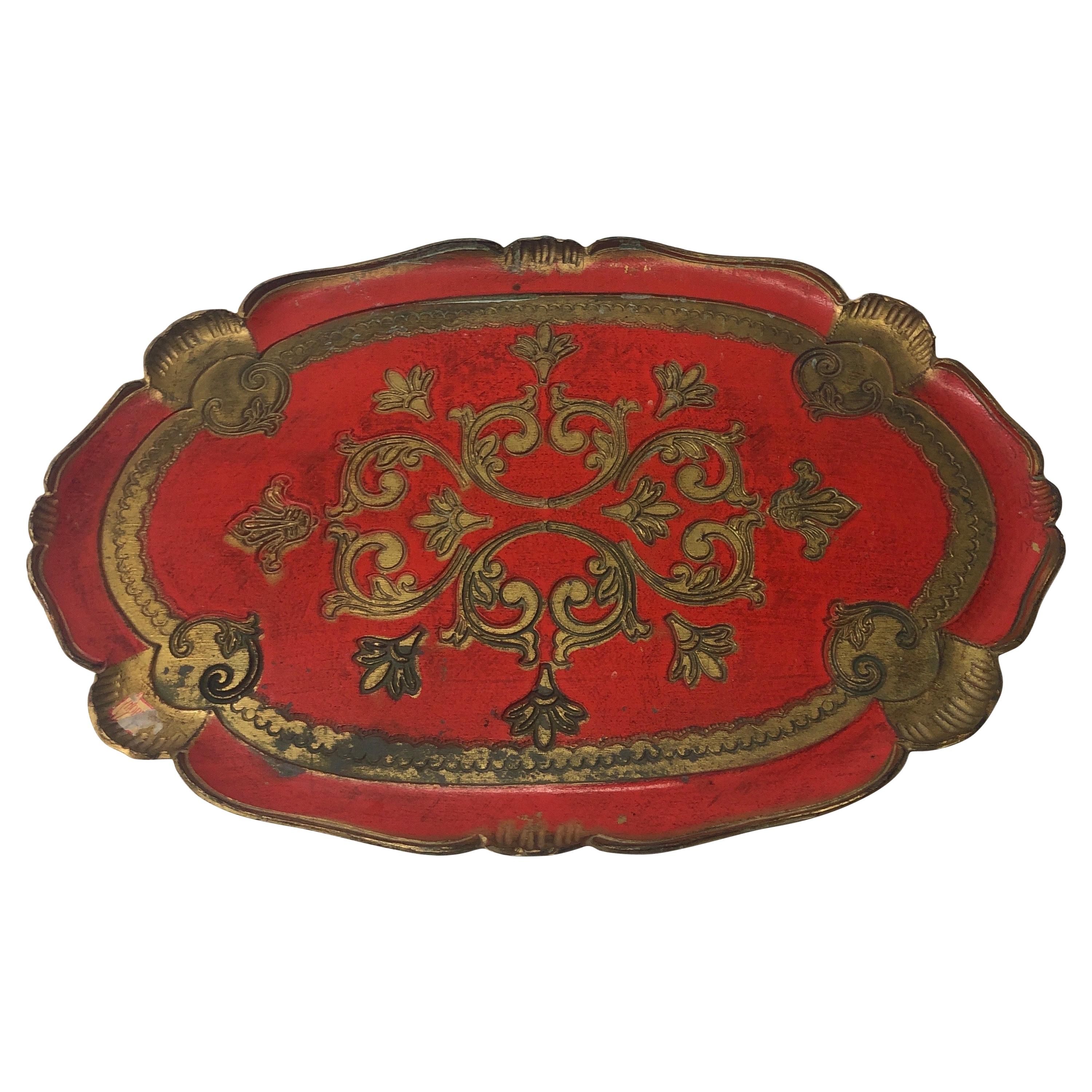 Large Red and Gold Florentine Serving Tray