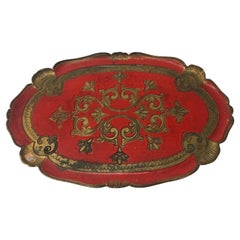 Vintage Large Red and Gold Florentine Serving Tray