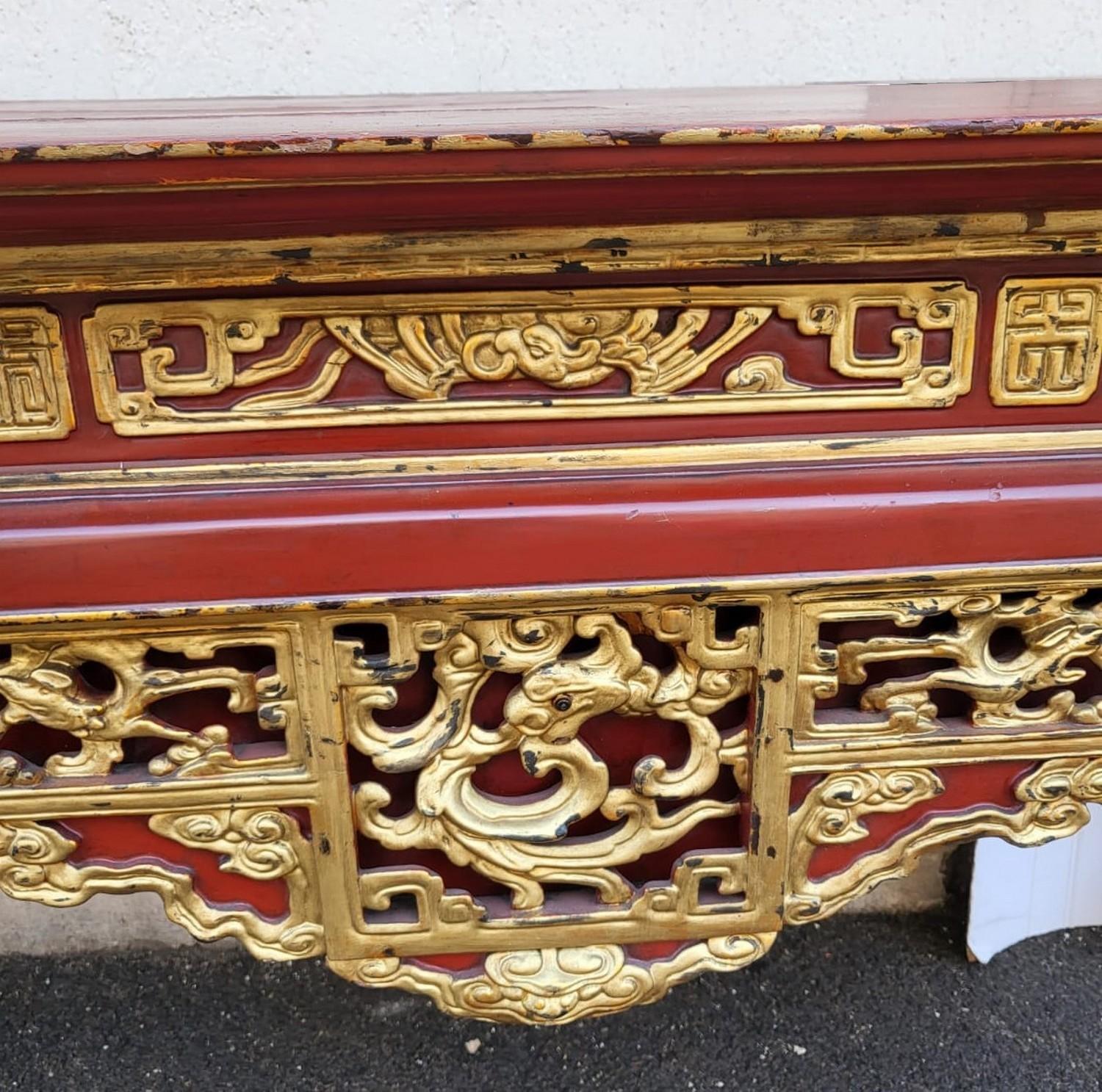Chinese Large Red And Gold Lacquered Center Console, China 19th Century For Sale