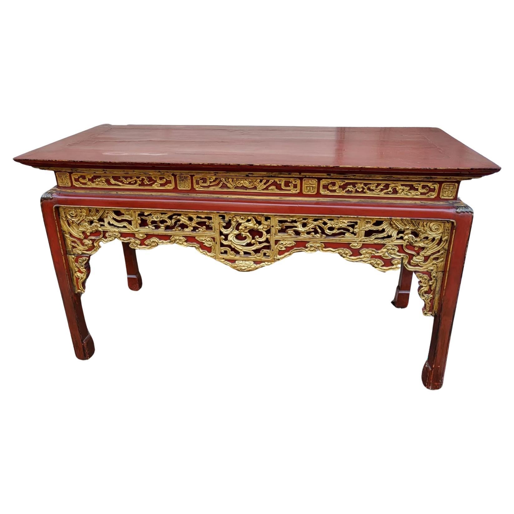 Large Red And Gold Lacquered Center Console, China 19th Century For Sale
