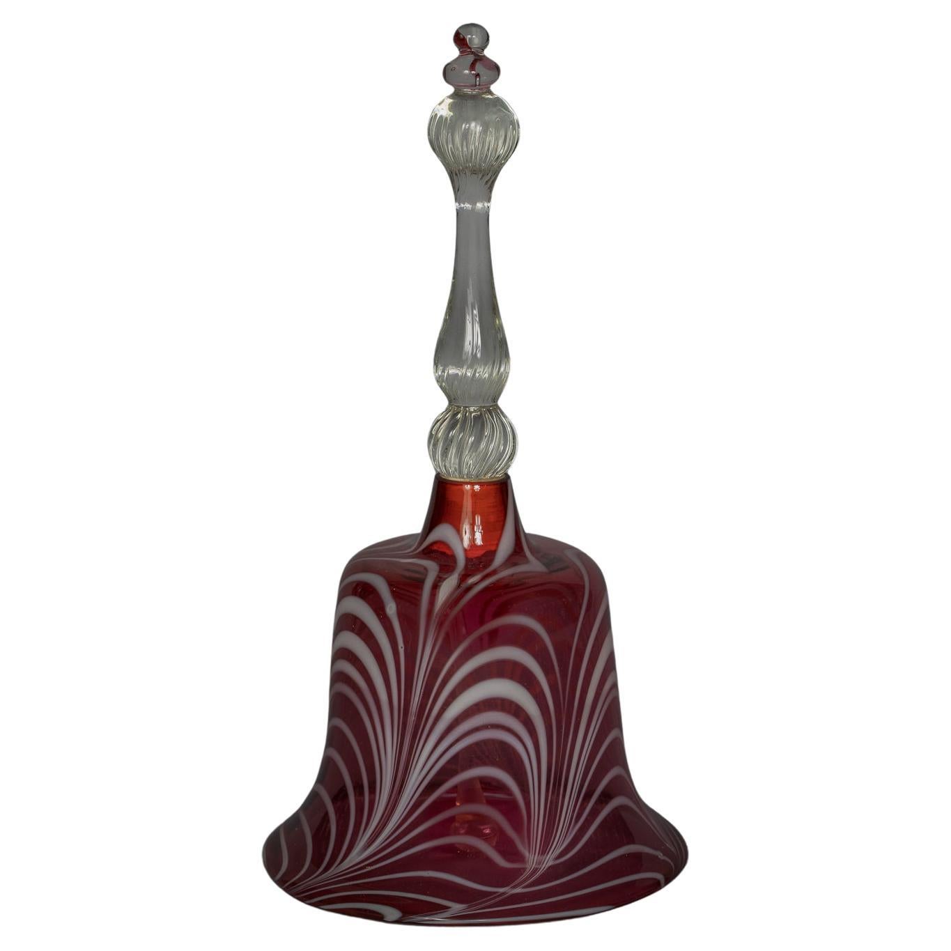 Large Red and White Glass Hand Bell, circa 1880