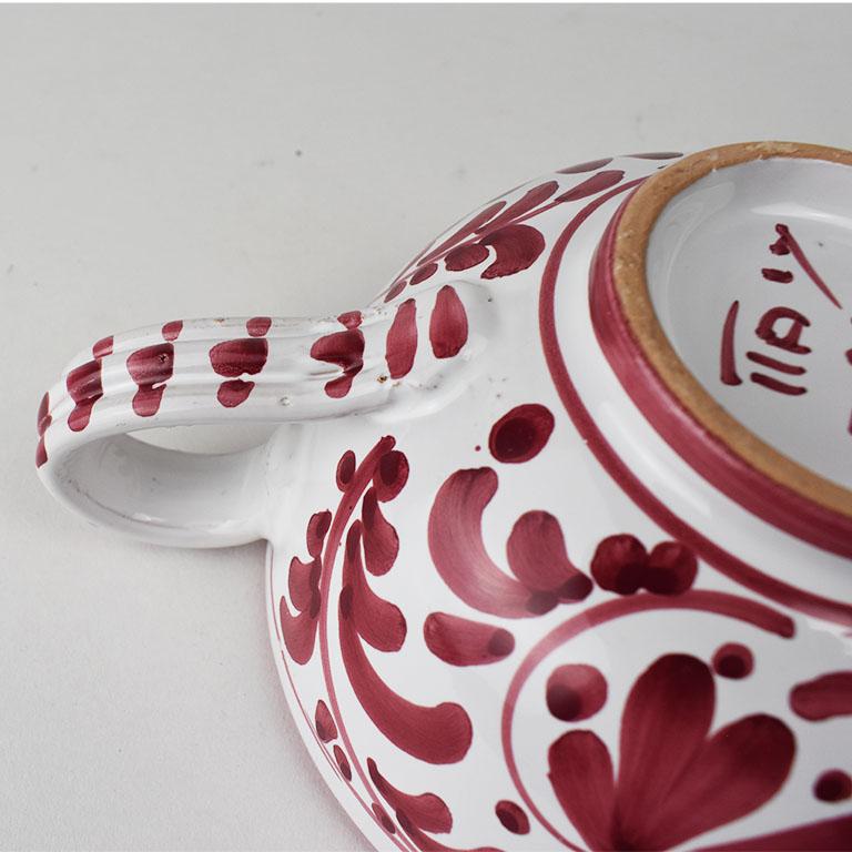 Gran taza sopera italiana de cerámica roja y blanca pintada a mano, Italia Italiano en venta