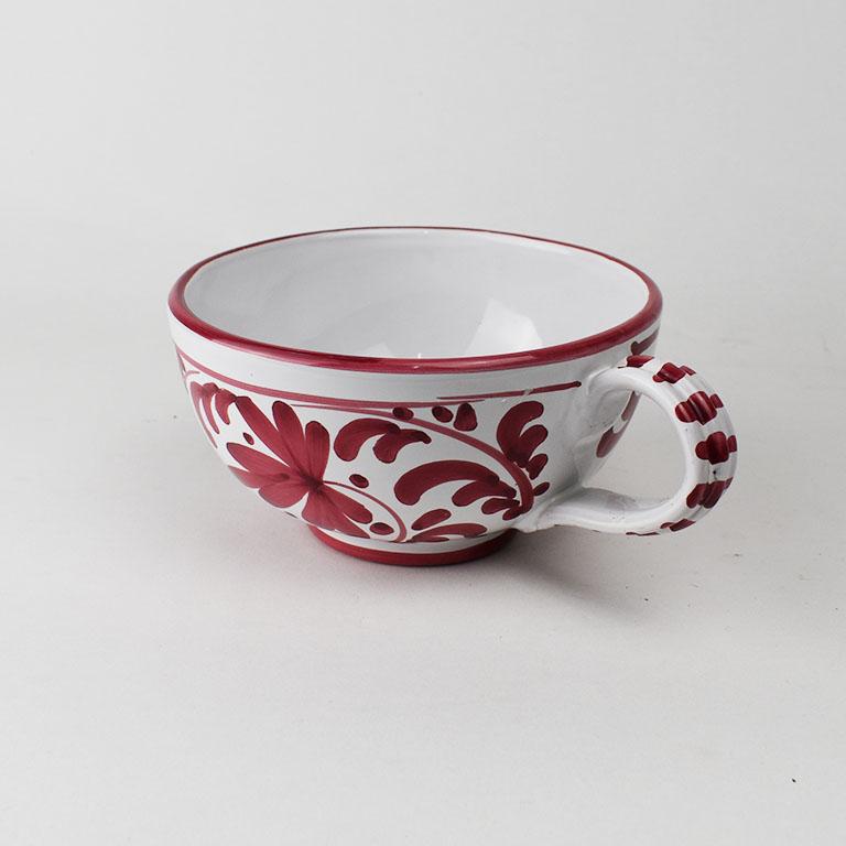 Large Red and White Hand Painted Ceramic Italian Soup Cup, Italy In Excellent Condition For Sale In Oklahoma City, OK
