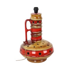 Large Red and Yellow Ceramic Lamp Base, Kil, Scandinavia, 51 cm