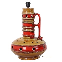Large Red and Yellow Ceramic Lamp Base, Kil, Scandinavia, 51 cm
