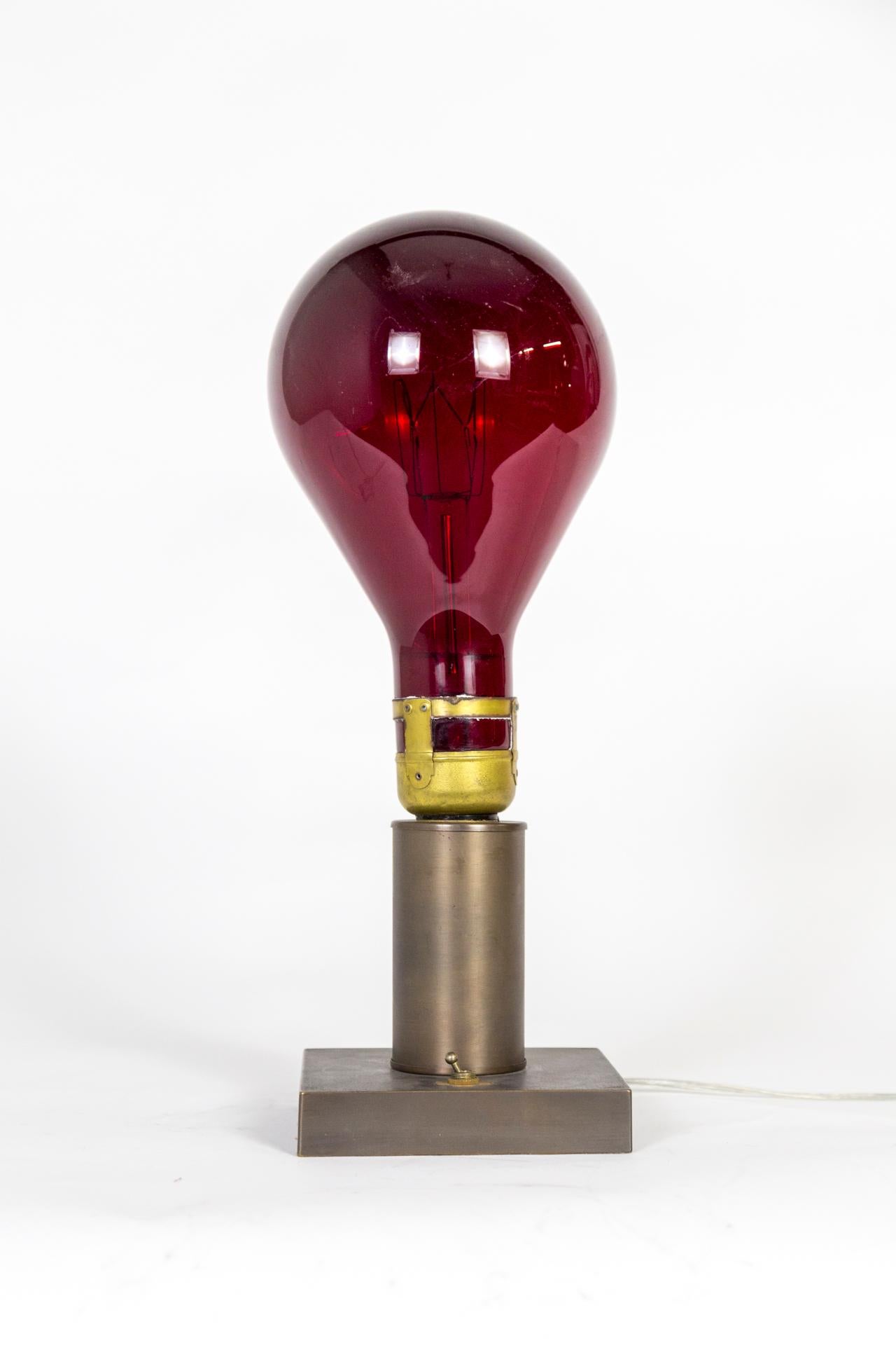 Brass Large Red Antique Light Bulb Lamp For Sale