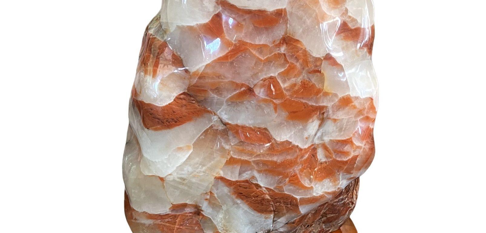 Moroccan Large Red Calcite Stone on Wooden Base, Early 20th Century. Morocco. For Sale
