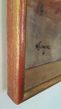 Large Red Cardinal Oil on Board Painting by Hans Schwarz, 1961
