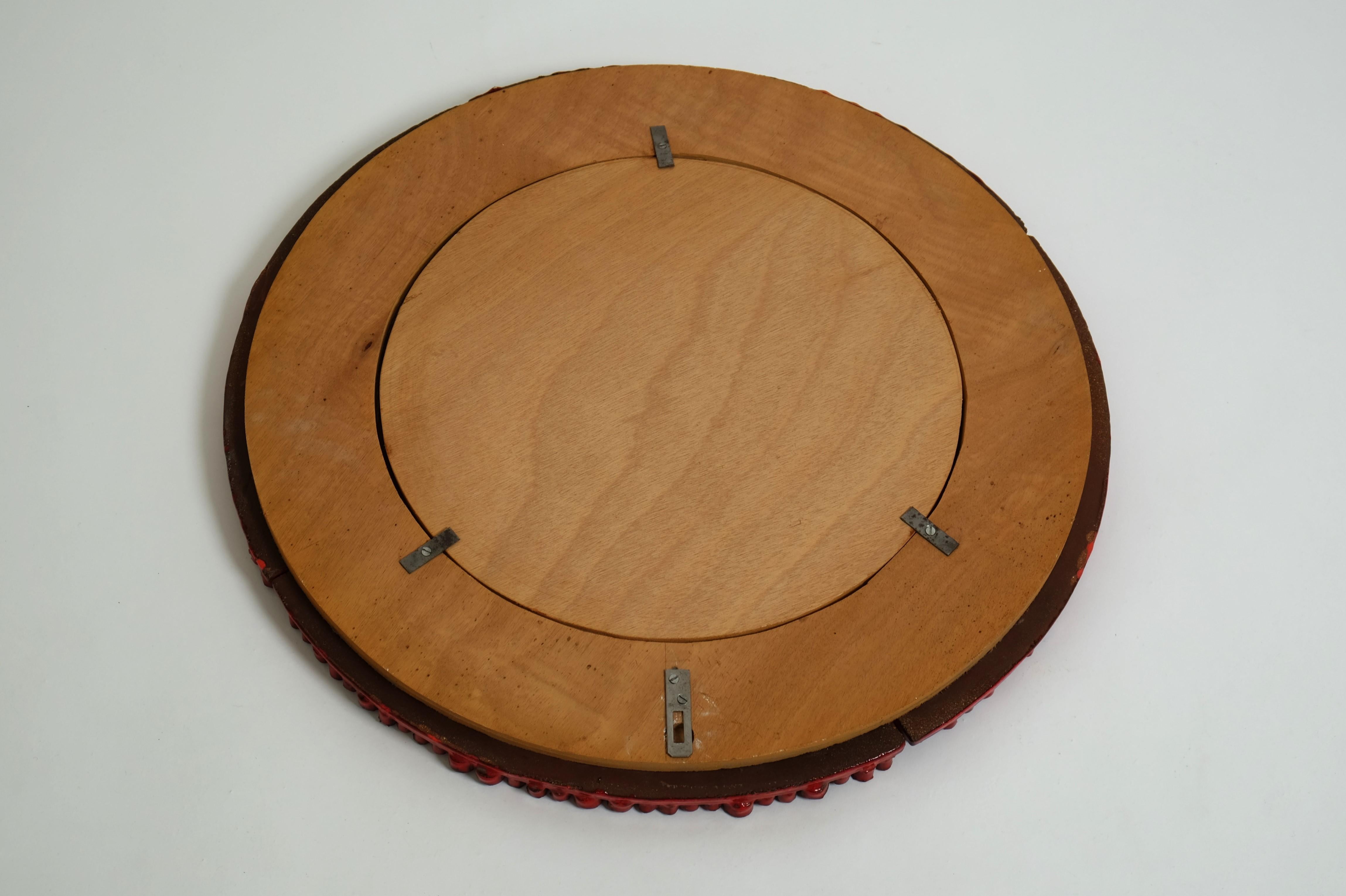 Grande specchio in ceramica rossa di Oswald Tieberghien, Belgio, anni '70 in vendita 12