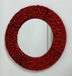 Grande specchio in ceramica rossa di Oswald Tieberghien, Belgio, anni '70
