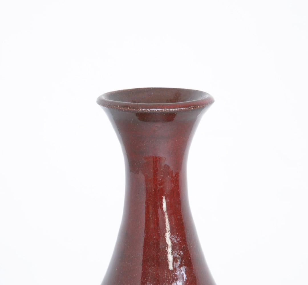 Belgian Large Red Ceramic Vase by Leon Goossens
