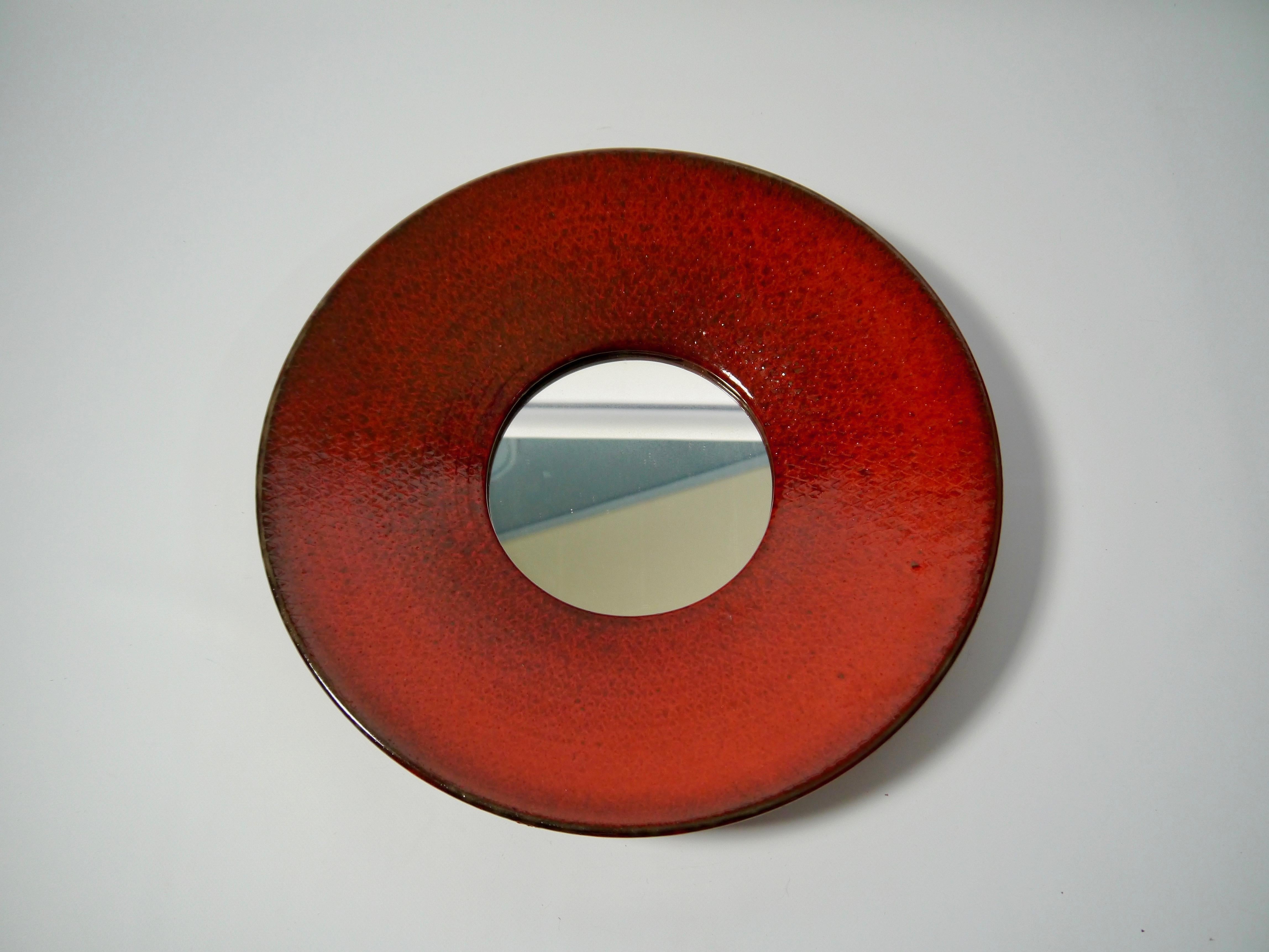 Scandinavian Modern Large Red Ceramic Wall Mirror by Stig Lindberg for Gustavsberg, Sweden, 1950s