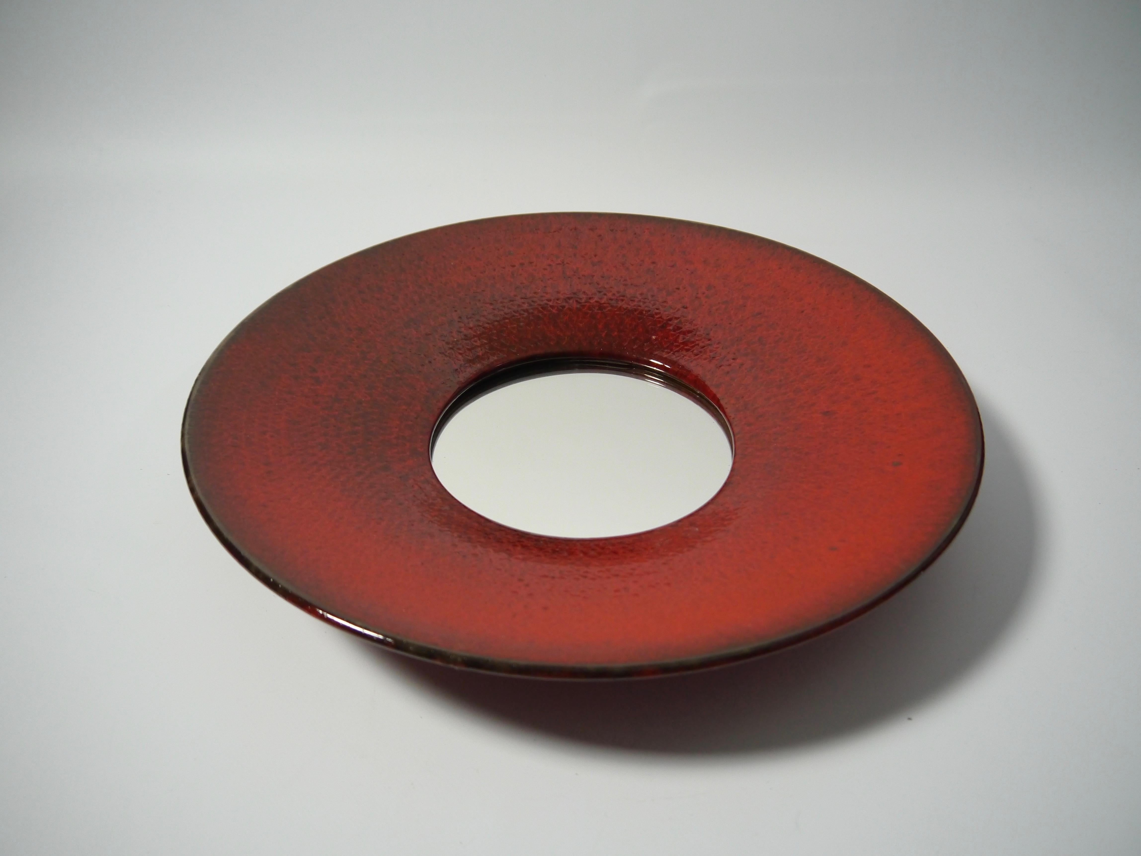 Swedish Large Red Ceramic Wall Mirror by Stig Lindberg for Gustavsberg, Sweden, 1950s