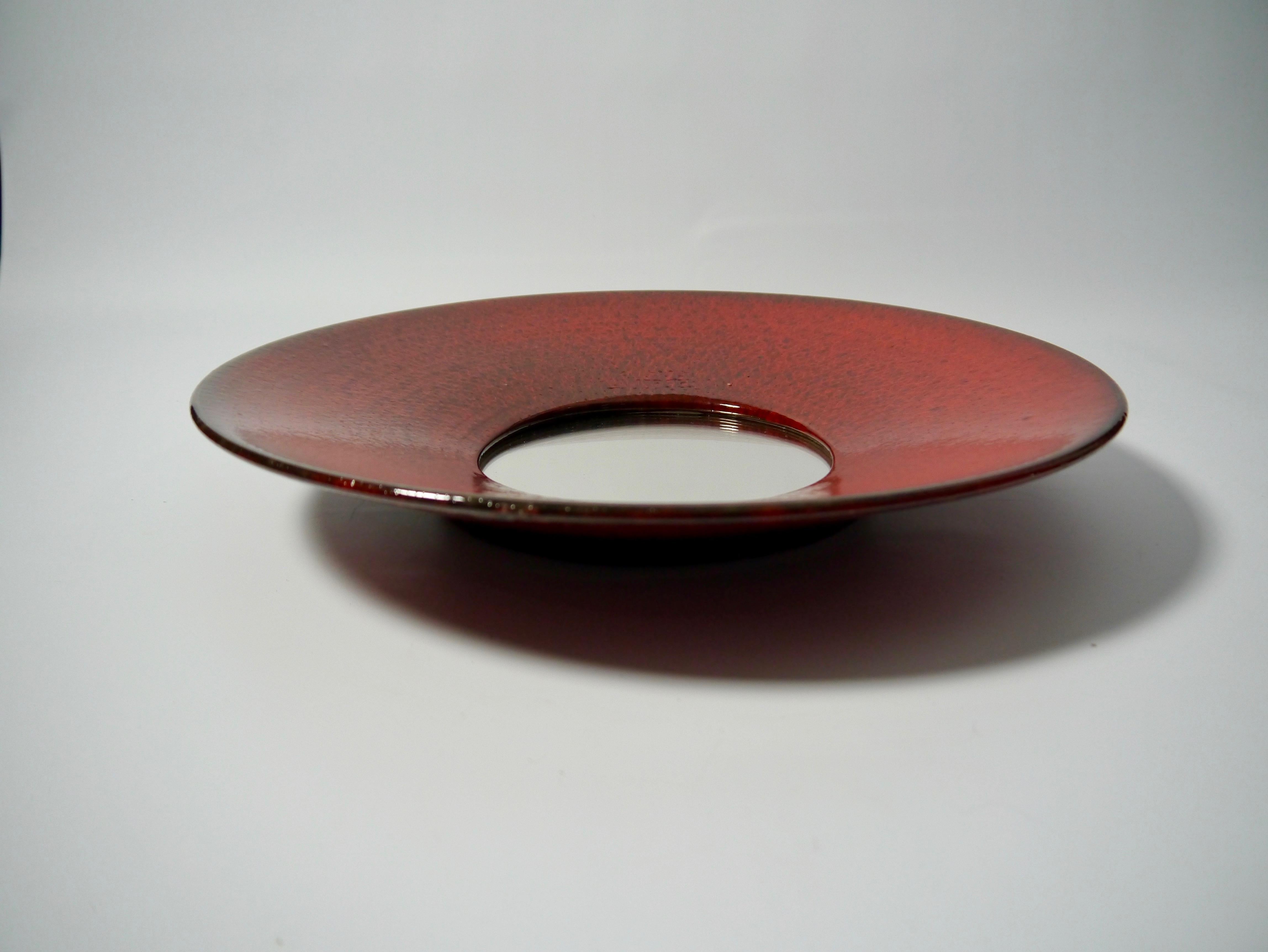 Glazed Large Red Ceramic Wall Mirror by Stig Lindberg for Gustavsberg, Sweden, 1950s