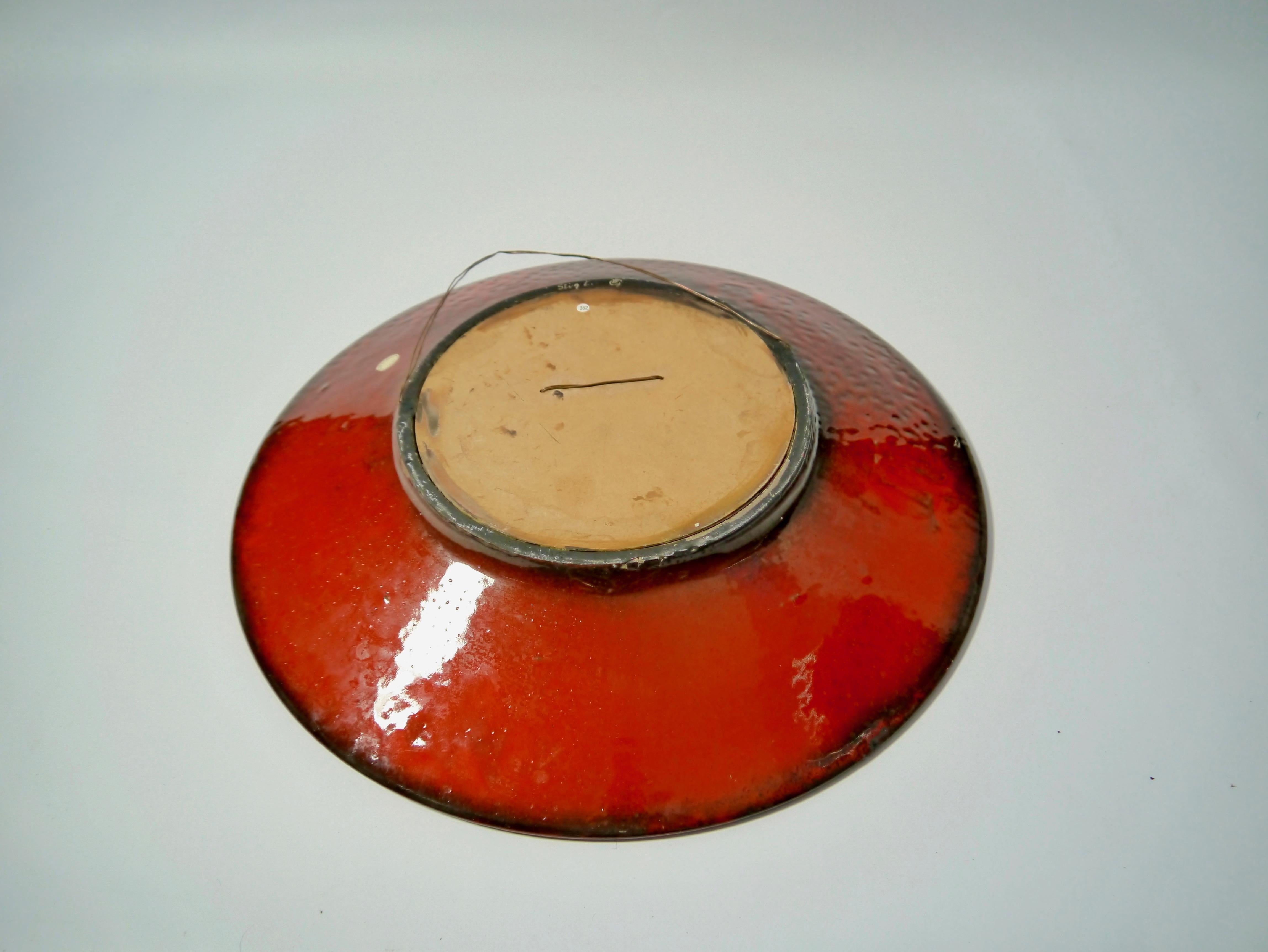 20th Century Large Red Ceramic Wall Mirror by Stig Lindberg for Gustavsberg, Sweden, 1950s
