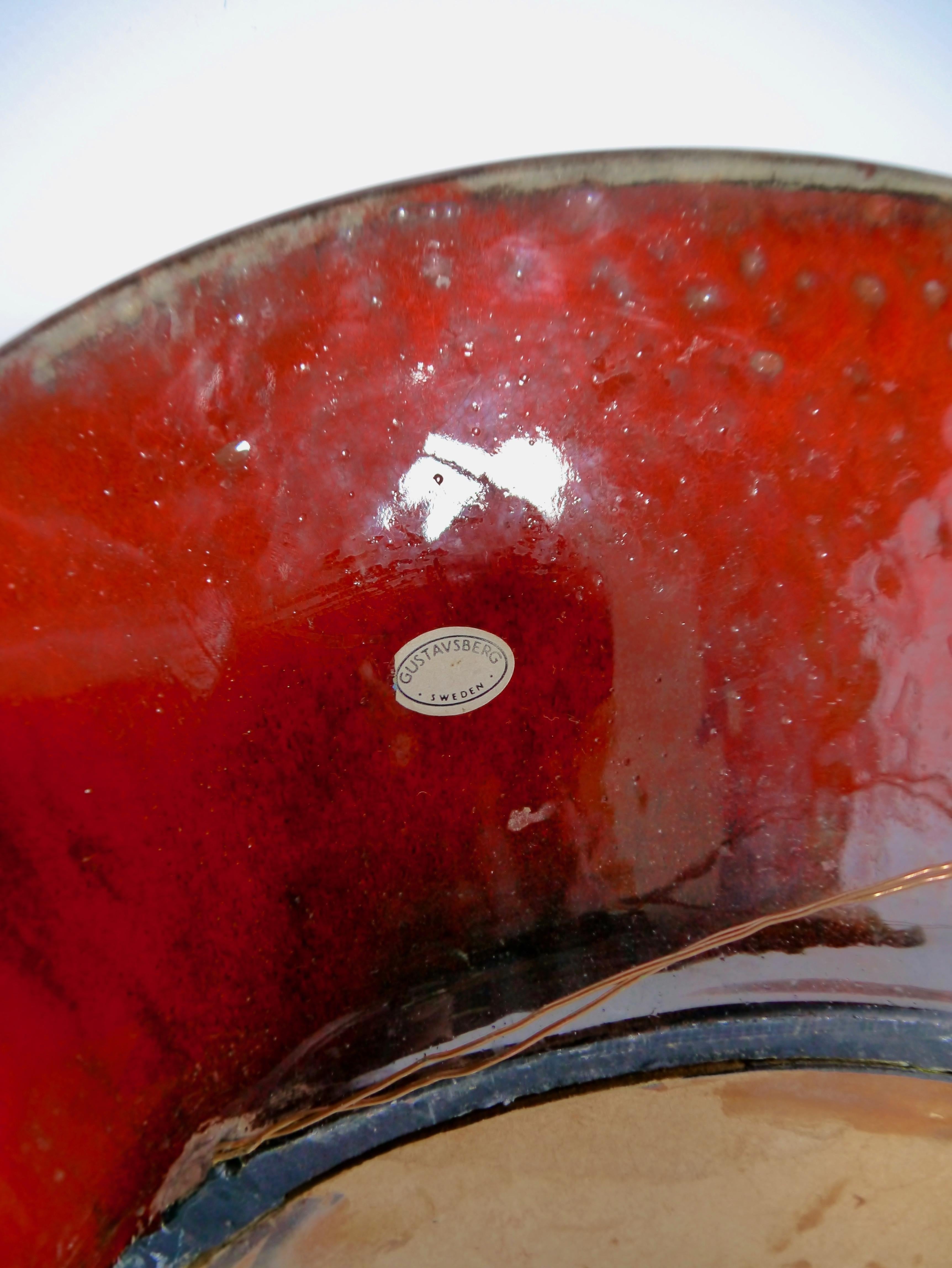Large Red Ceramic Wall Mirror by Stig Lindberg for Gustavsberg, Sweden, 1950s 2