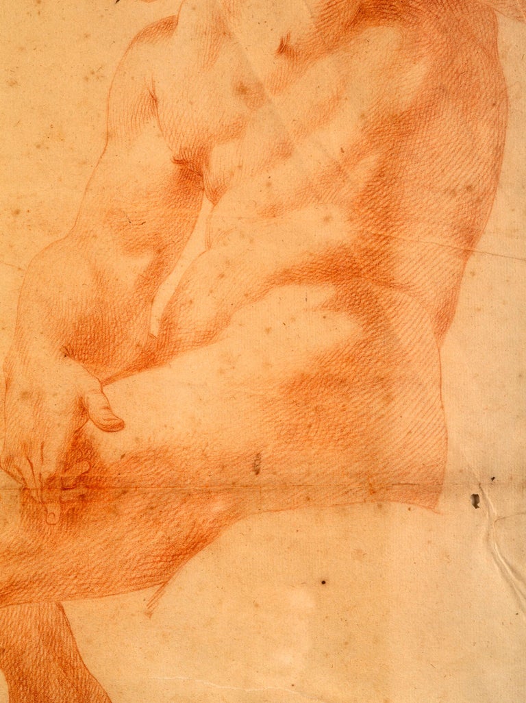 Large Red Chalk Drawing, 18th Century Italian School In Fair Condition For Sale In Boston, MA