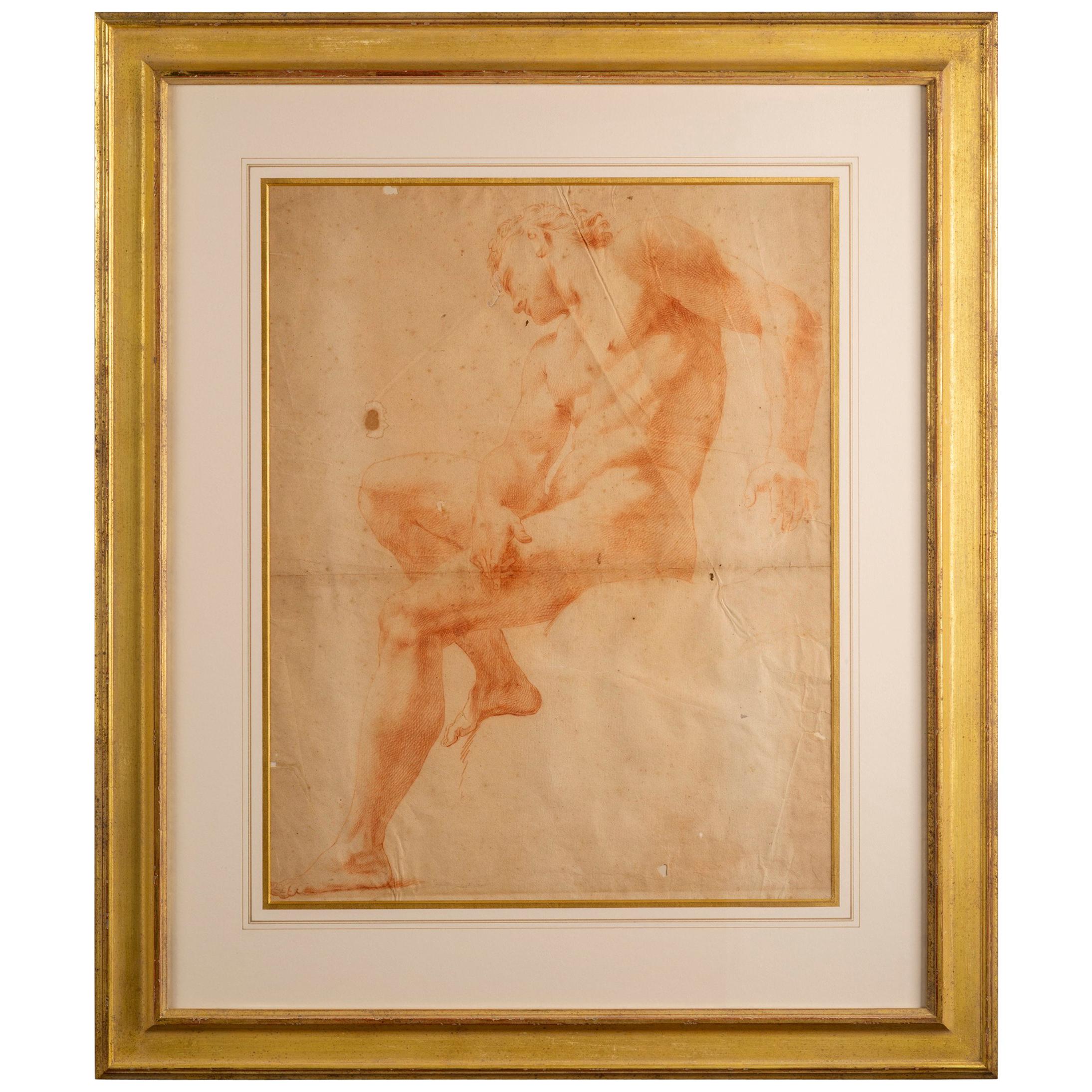 Large Red Chalk Drawing, 18th Century Italian School For Sale