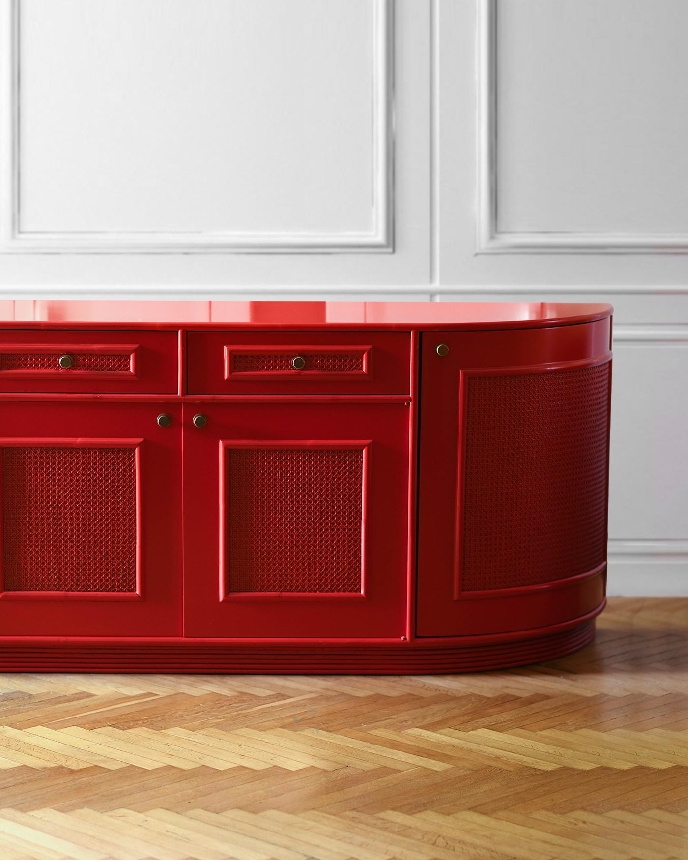 Late 20th Century Large Red China Lacquered Sideboard from the 80s