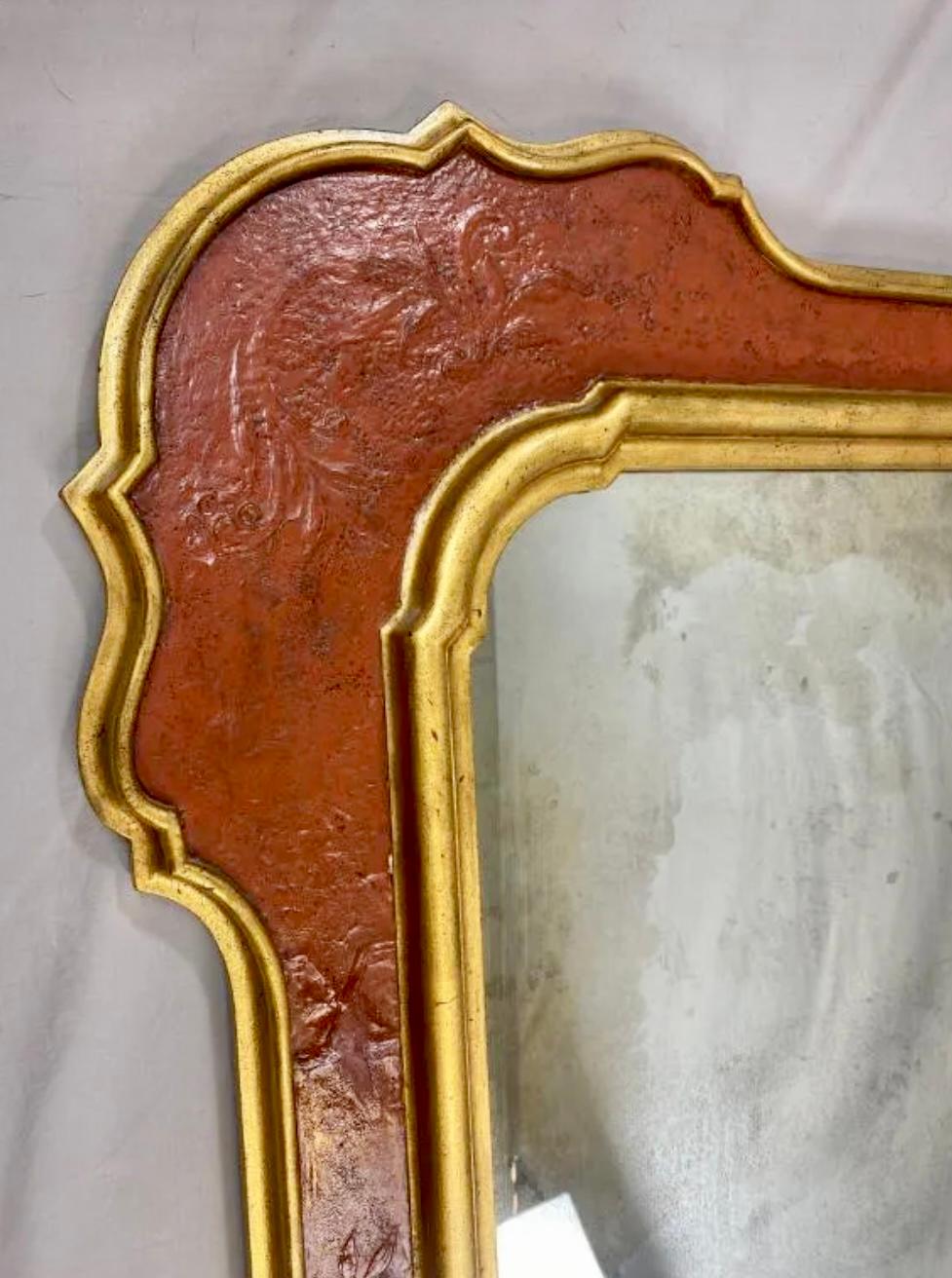 American Large Red Chinoiserie Mirror