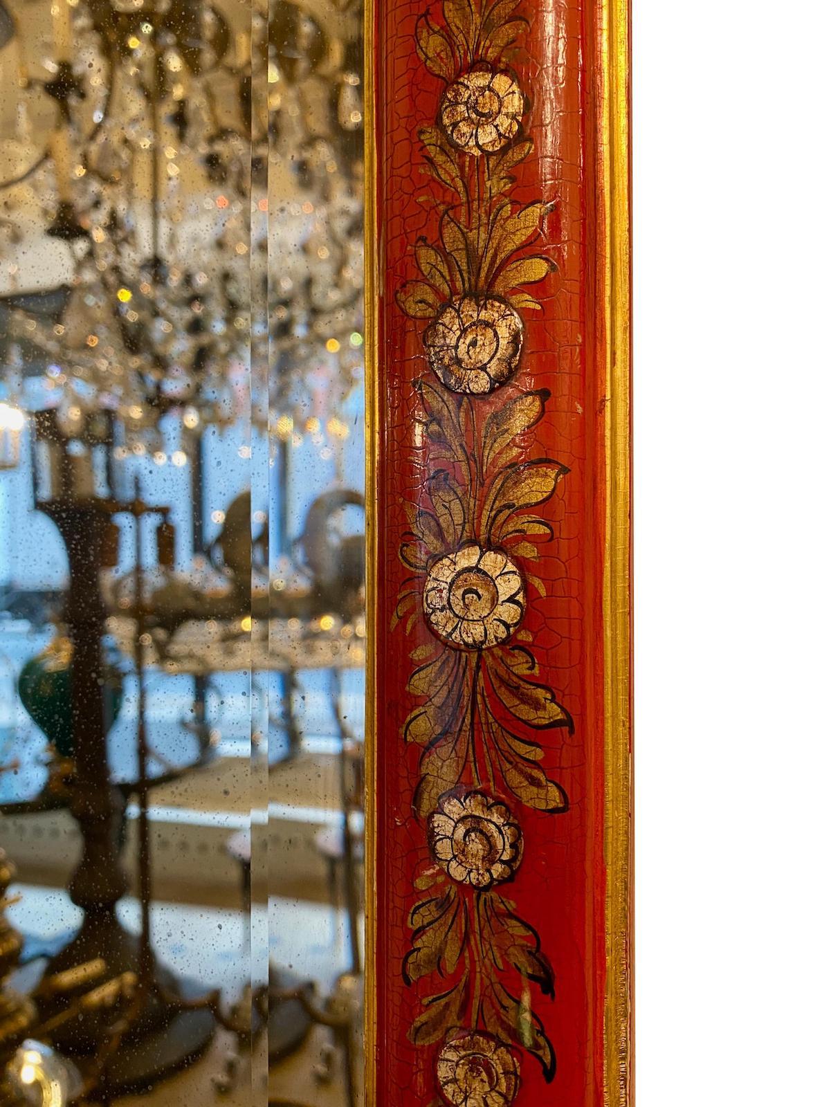 English Large Red Chinoiserie Mirror