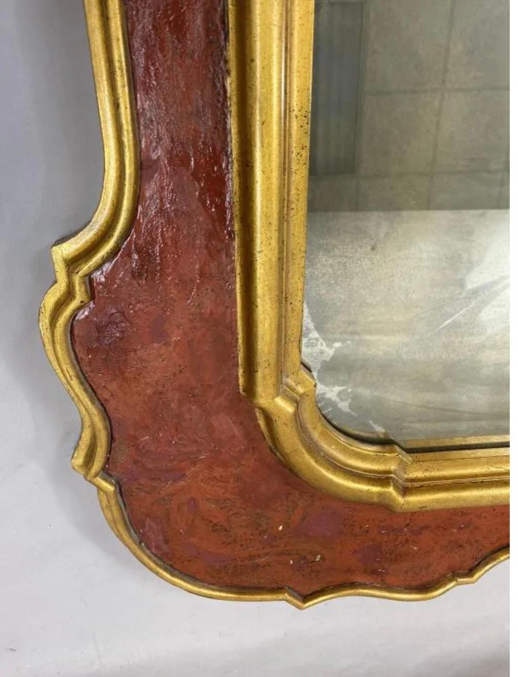 Large Red Chinoiserie Mirror 1