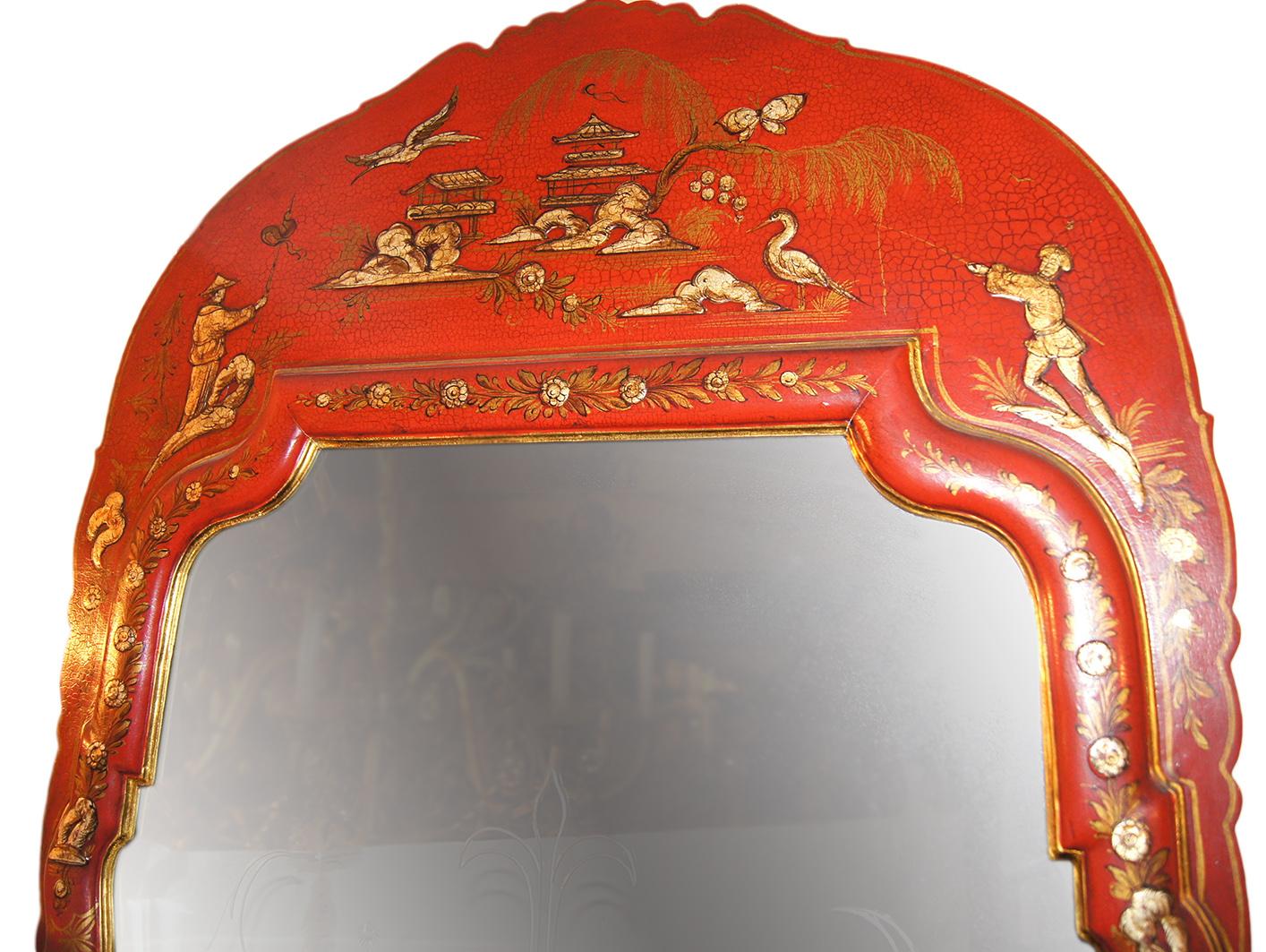 Mid-20th Century Large Red Chinoiserie Mirror
