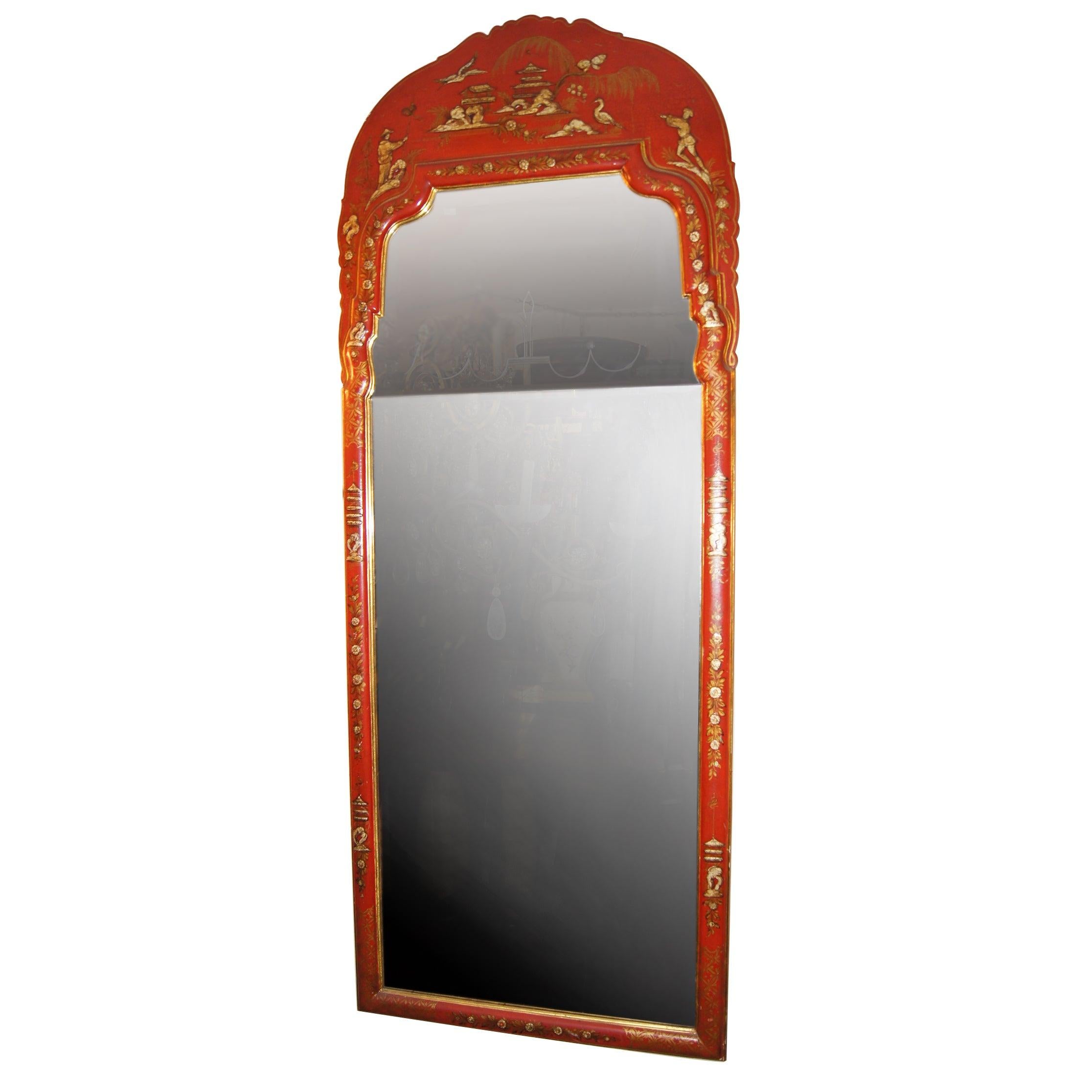 Large Red Chinoiserie Mirror