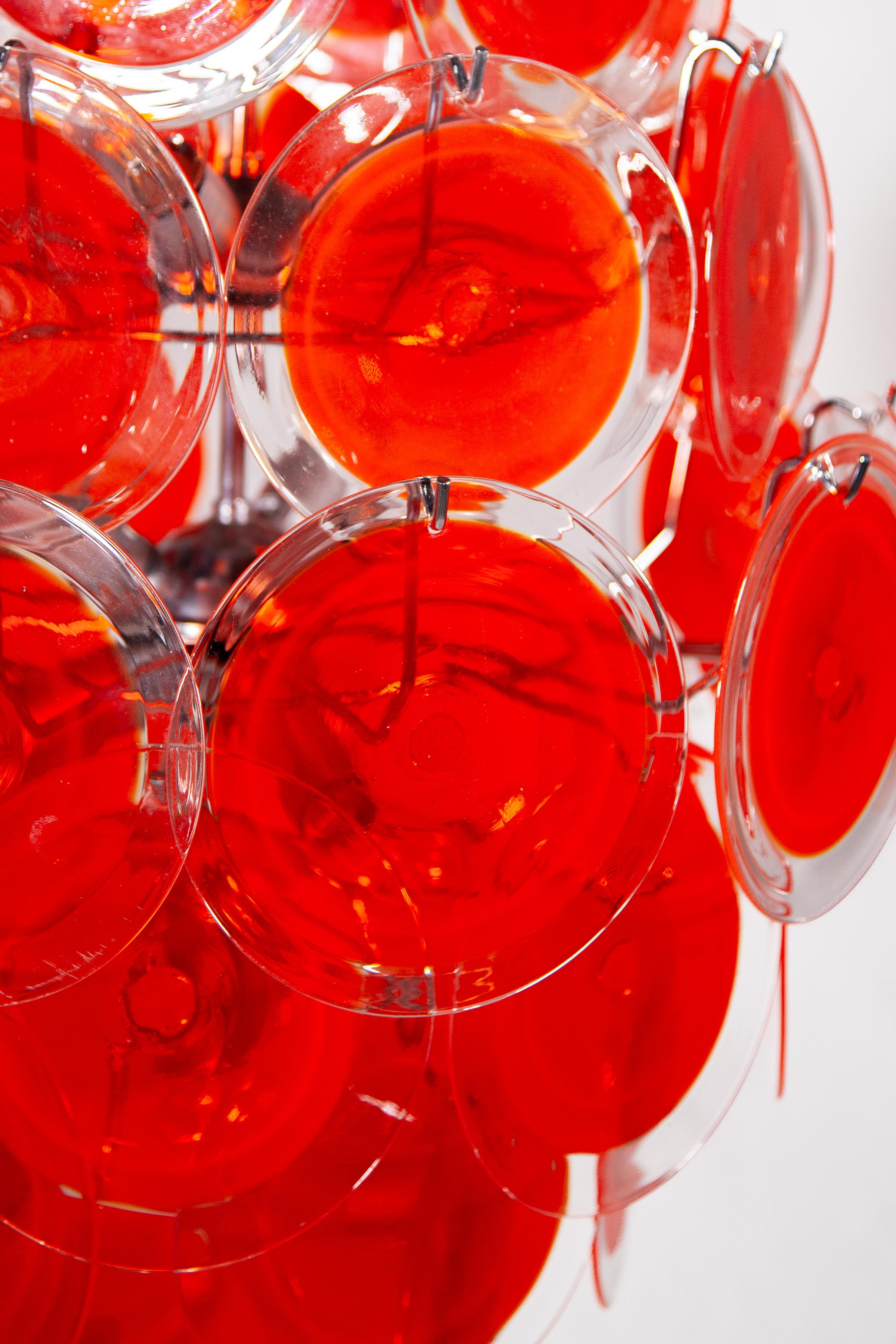 Large RED Disk Hand Blown Vistosi 1960s Chandelier, Italy in vendita 2