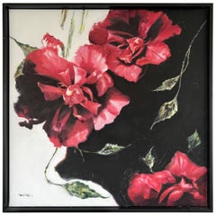 Large Red Floral Original Oil Painting Signed by Tom Ryan