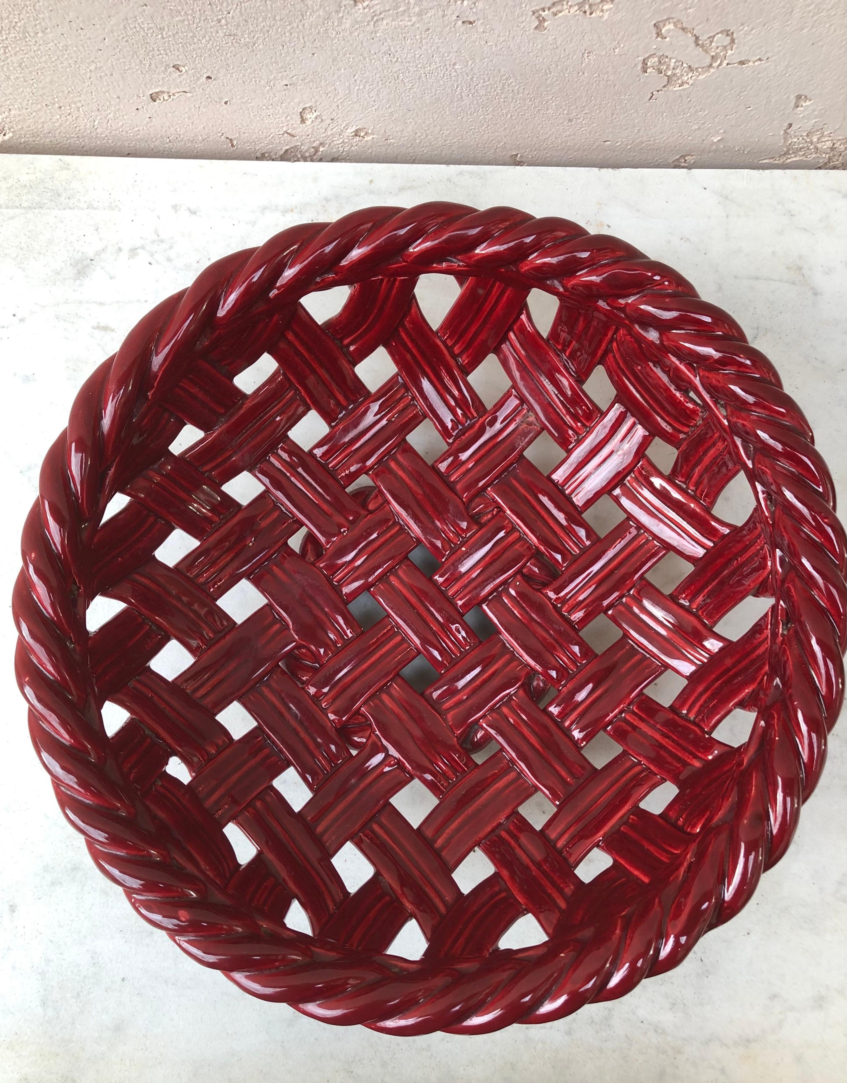 Large Red French bowl or basket Vallauris circa 1950.